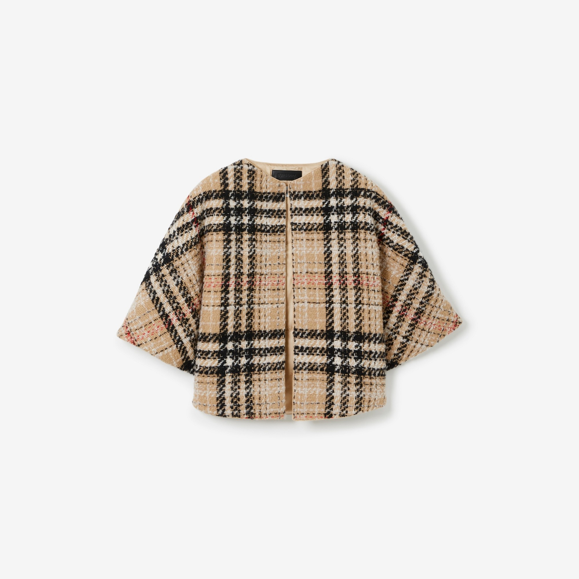 Exaggerated Check Cashmere Silk Tweed Cape - 1