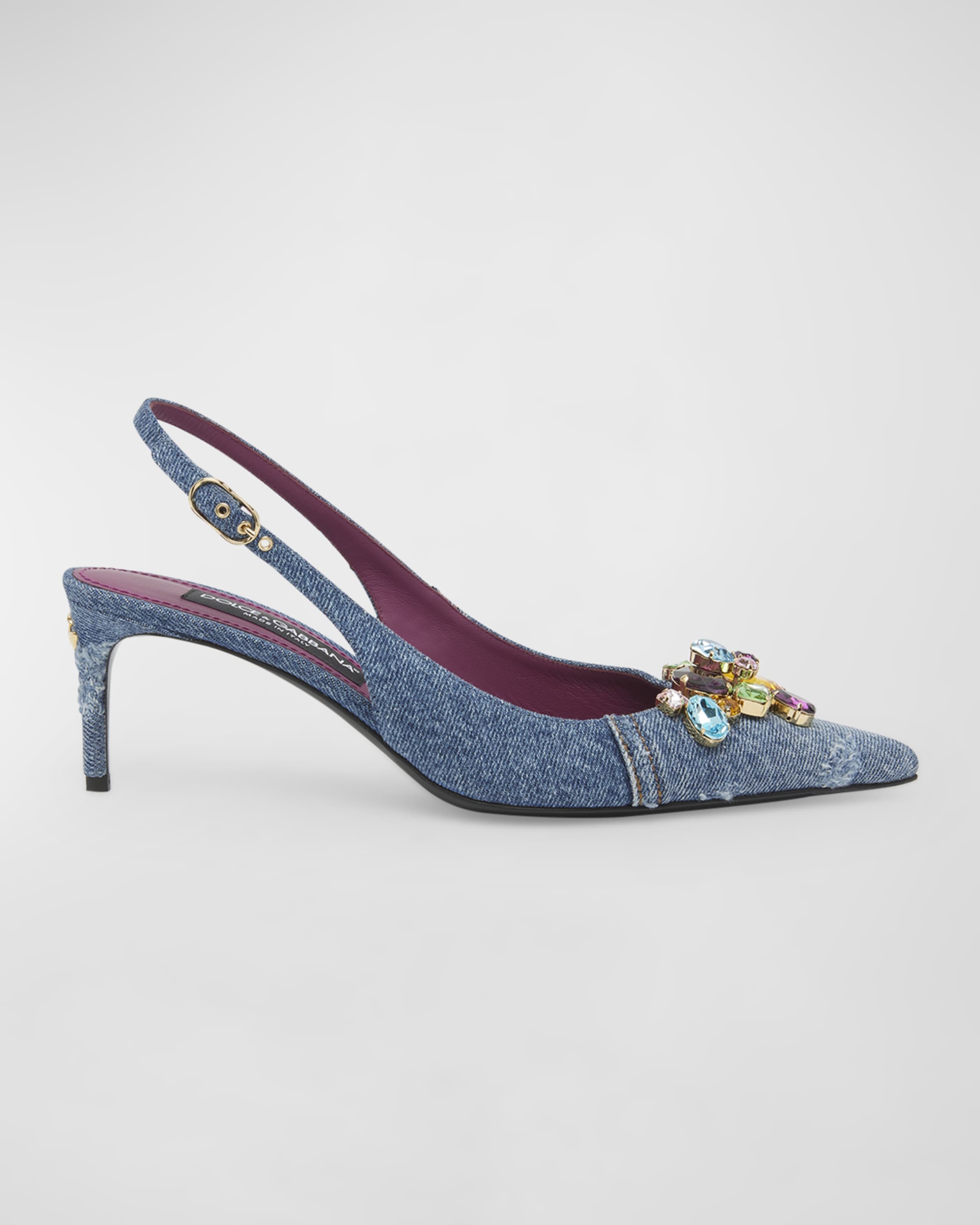 Denim Crystal Slingback Pumps - 1