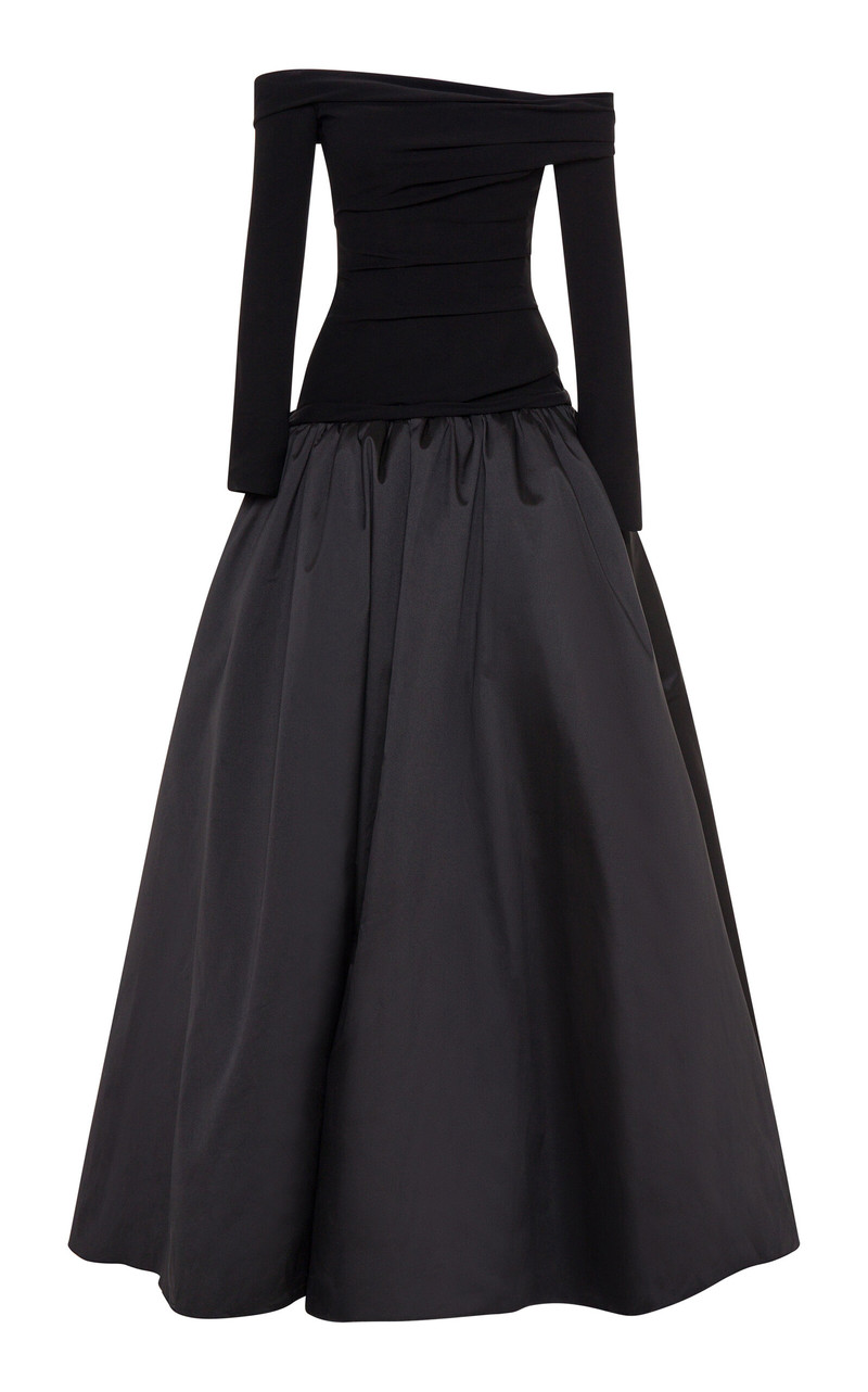 Off-The-Shoulder Crepe & Taffeta Gown black 1