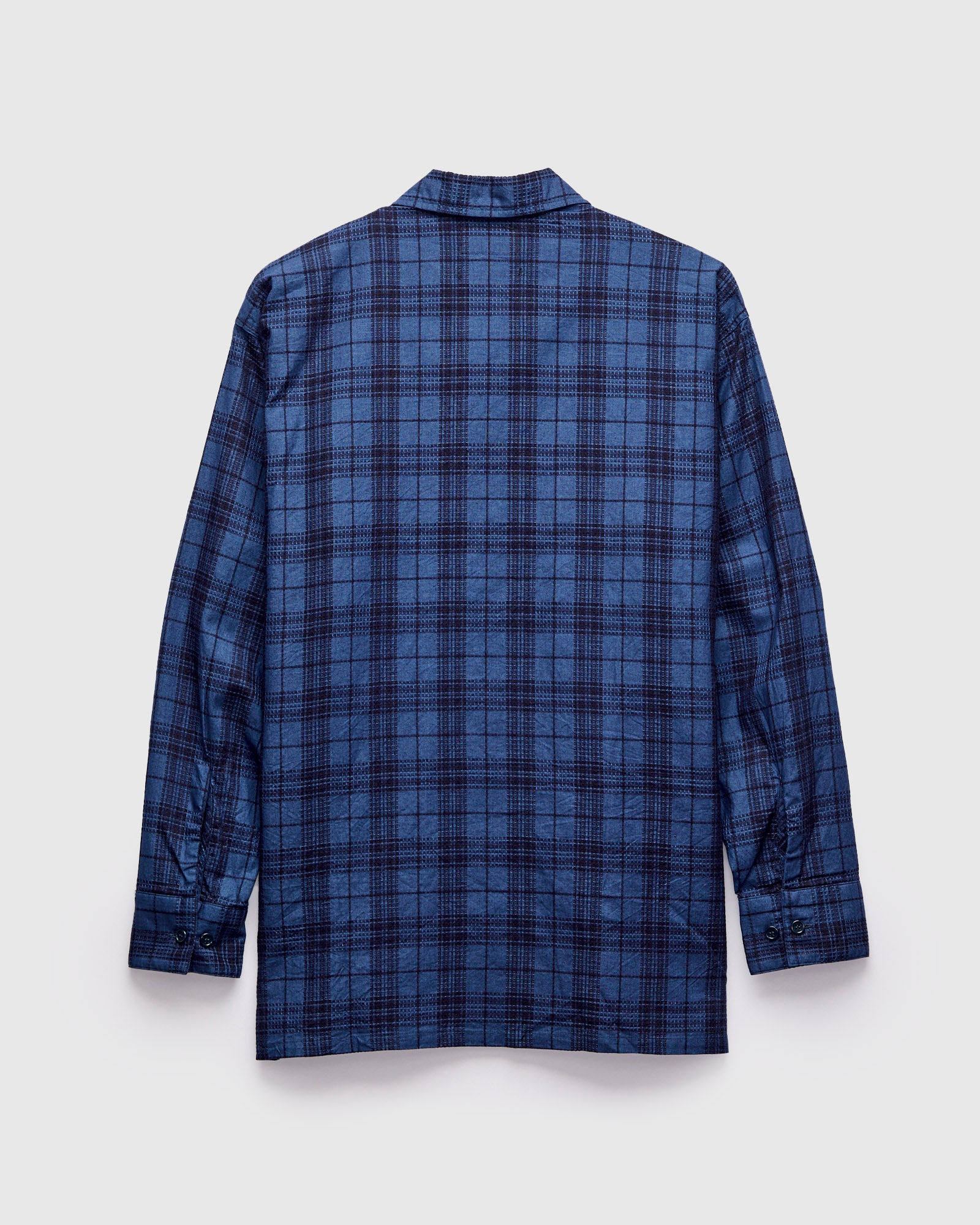 MIL Dobby Plaid Open Collar Shirt in Indigo - 3