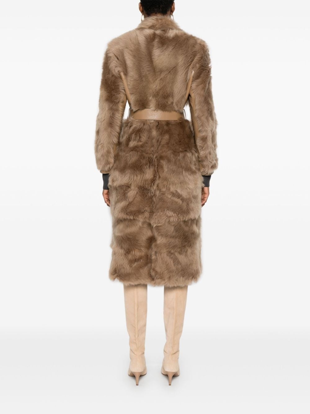 shearling belted coat - 4