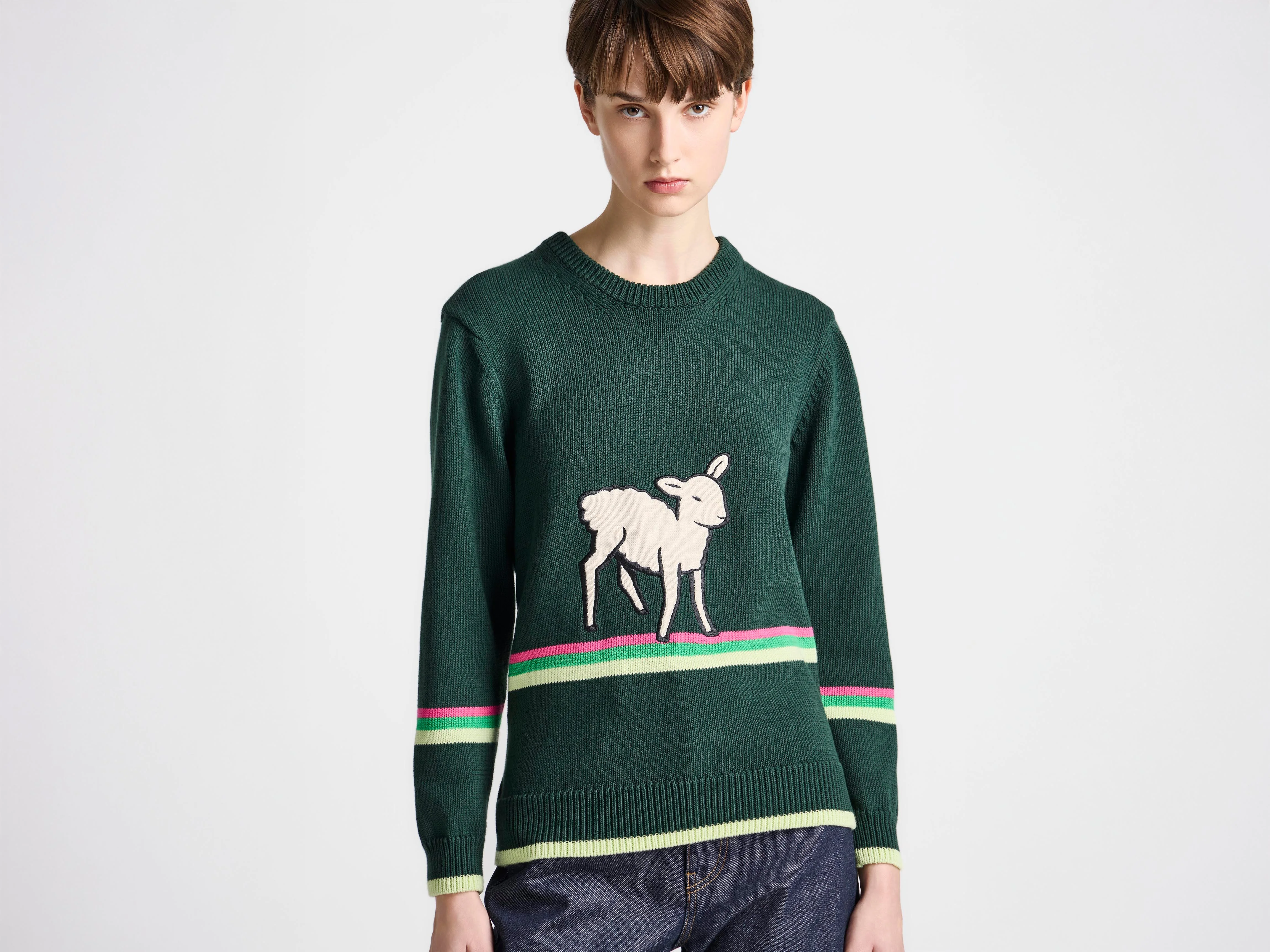 WOMENS SHEEP JUMPER IN DARK GREEN - 1