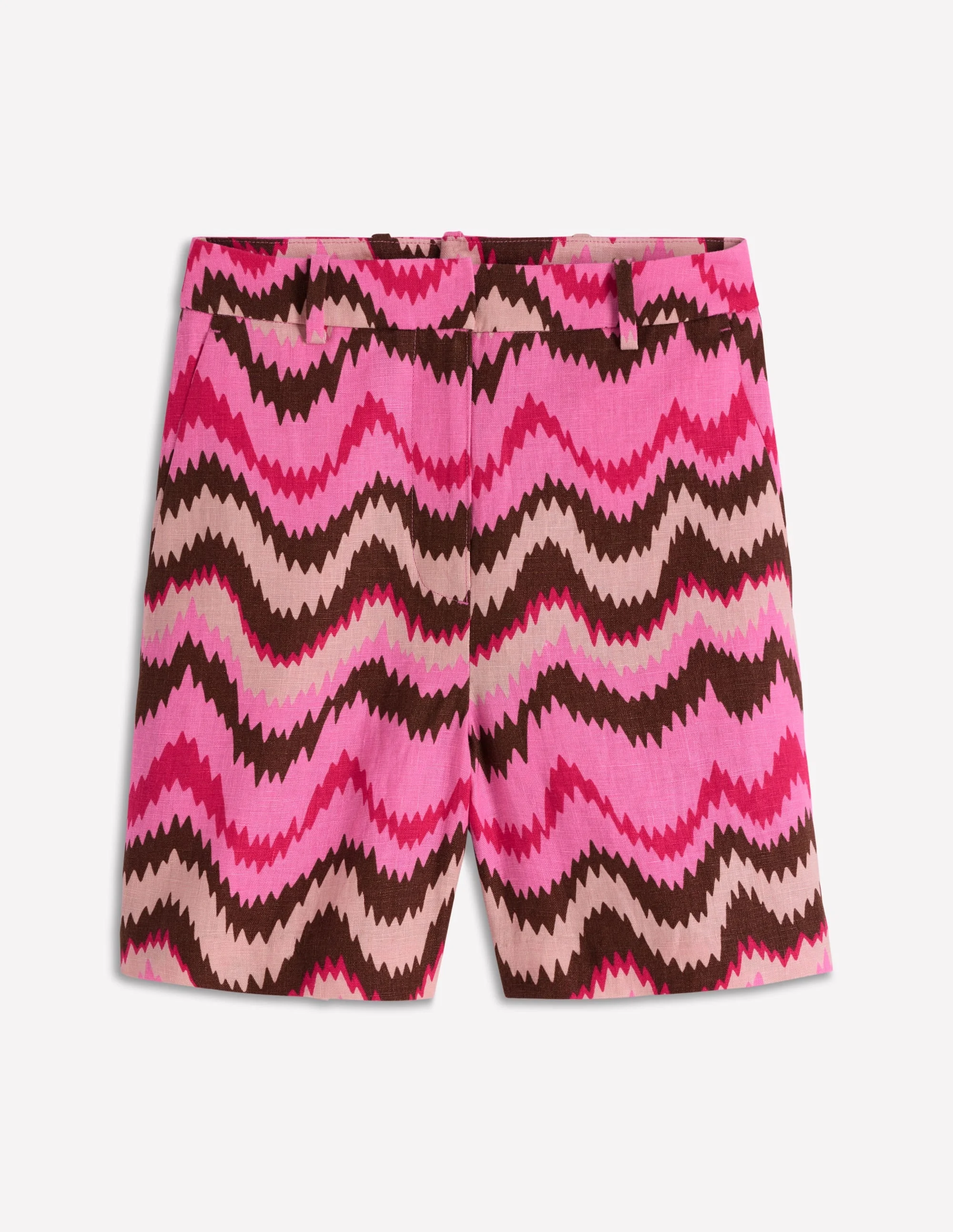 Belgravia Linen Shorts-Pink, Zig Zag Wave - 1