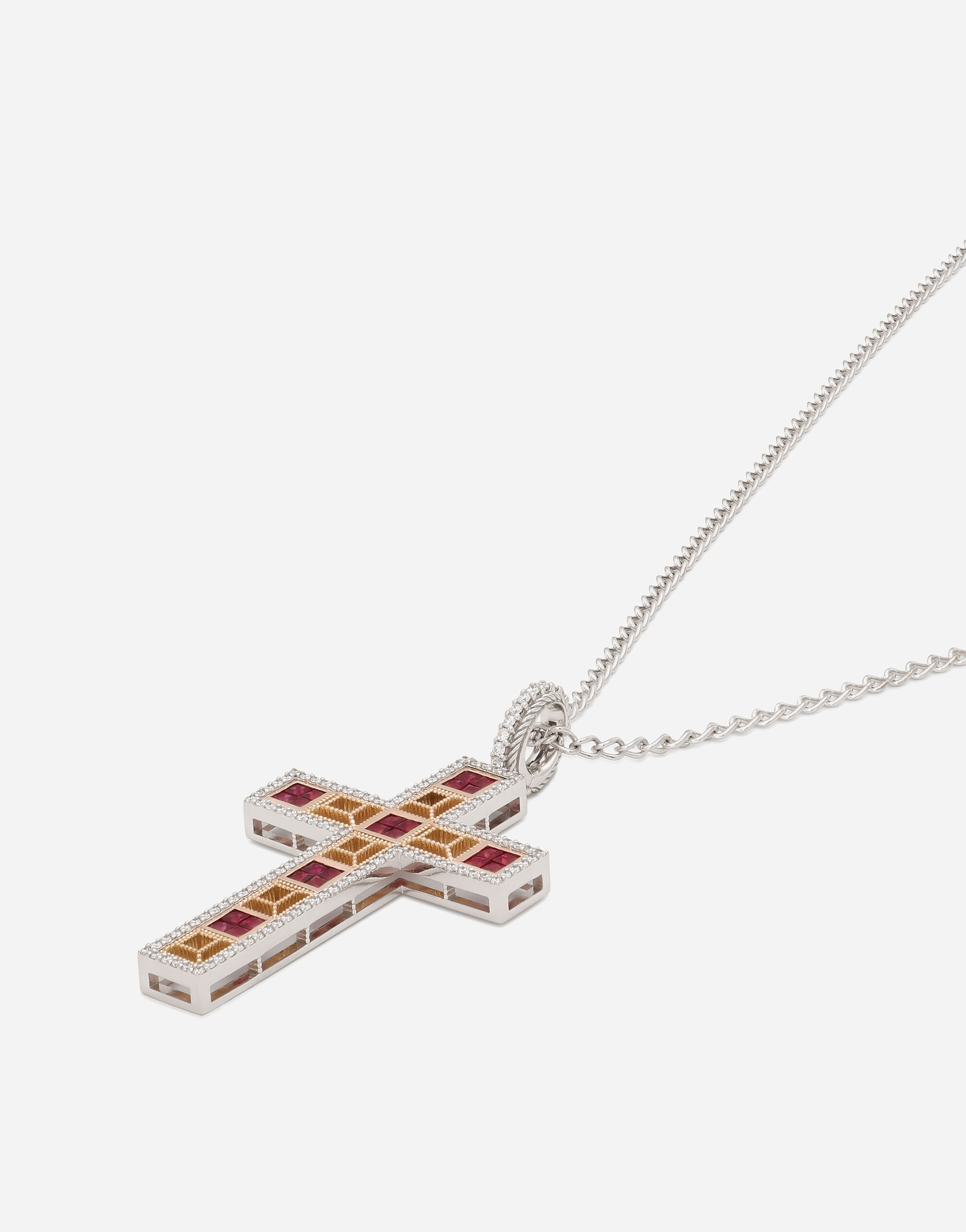 Tradition pendant in pink and white gold 18kt with rubies diamonds - 3