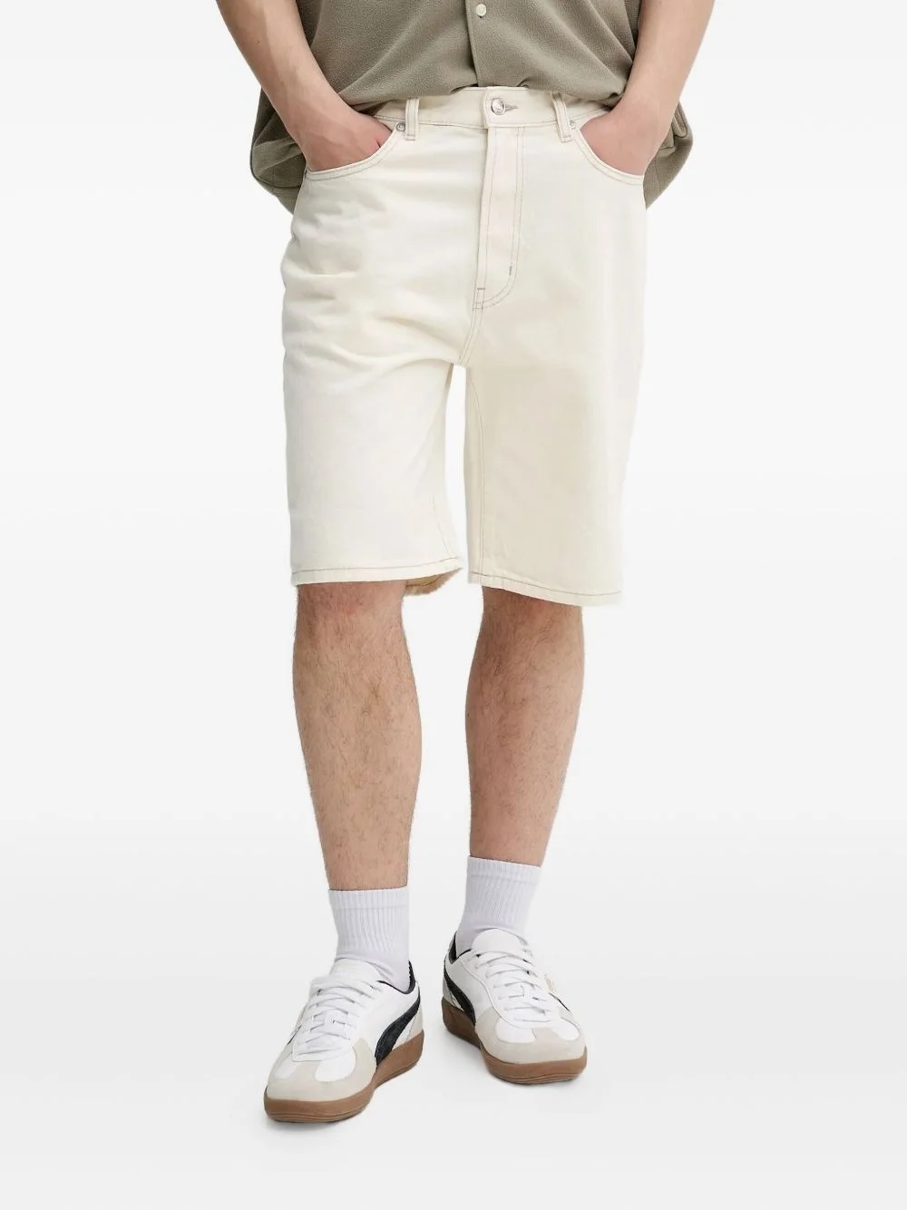 logo-patch denim shorts - 1