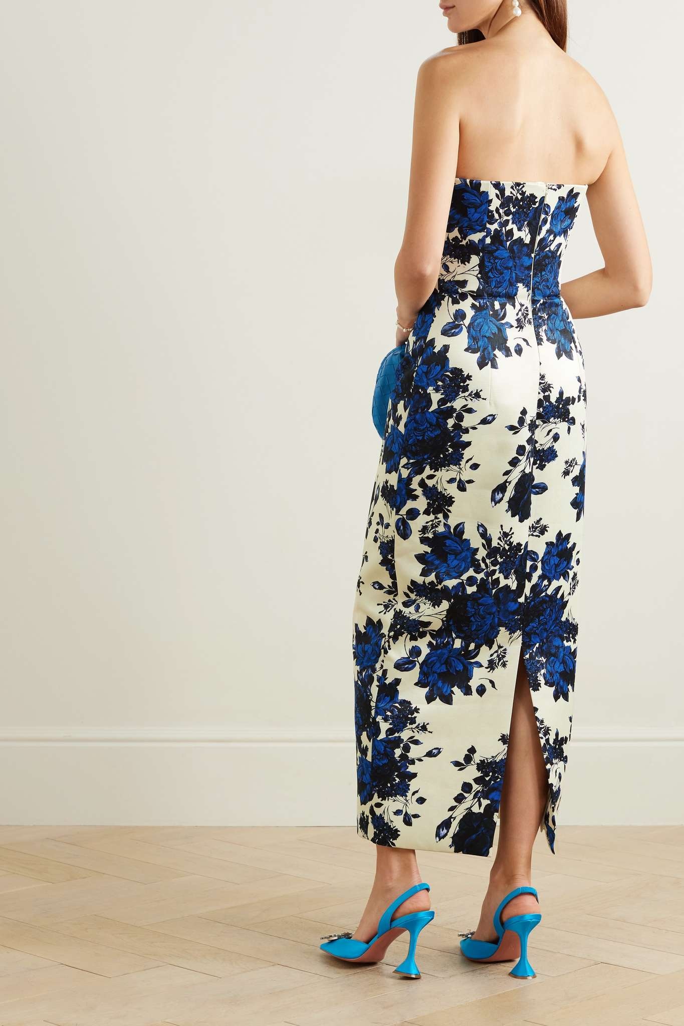 Emilia Wickstead Yulie Strapless Floral Print Taffeta Faille Midi Dress