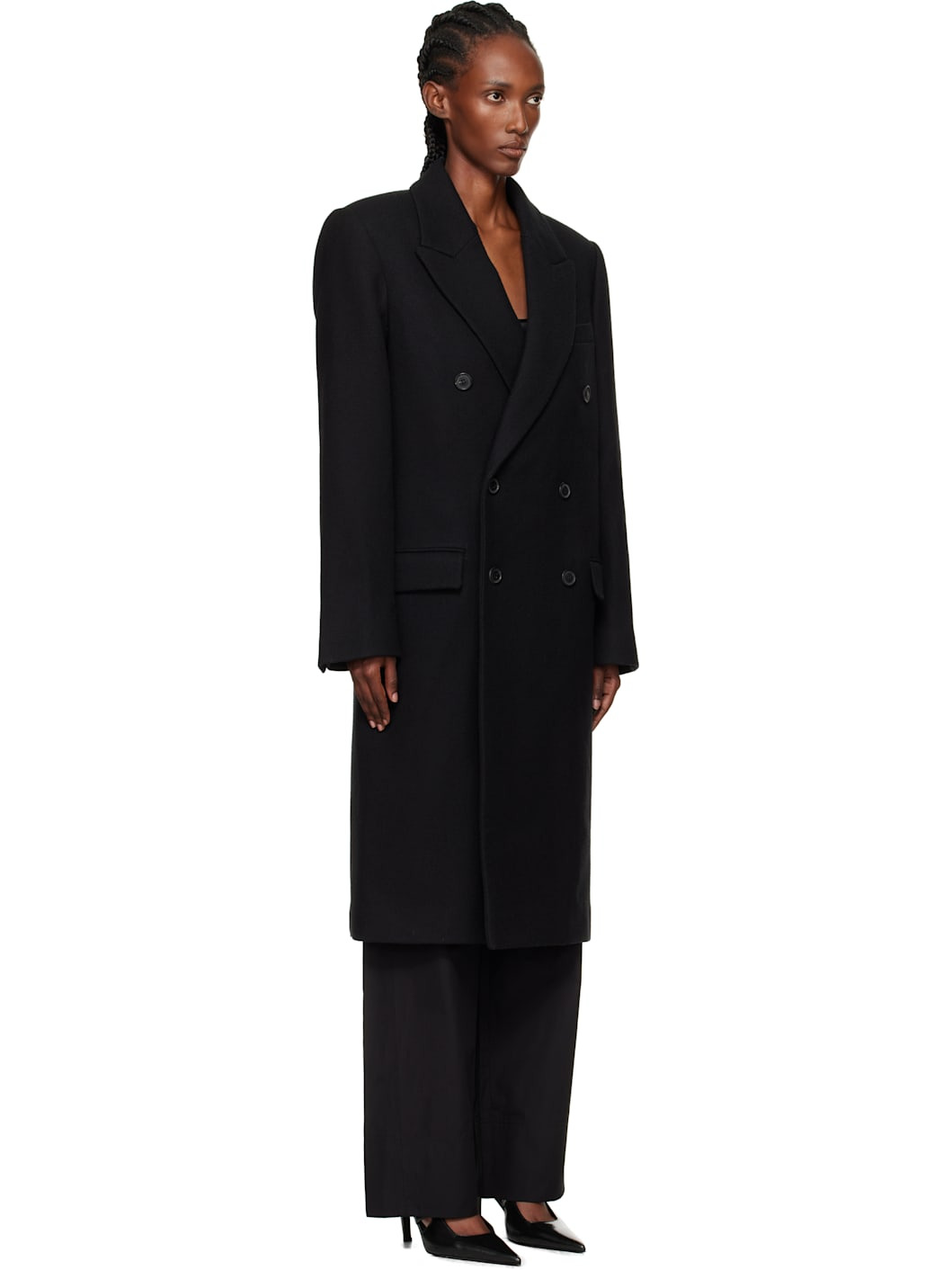 Black Double Breasted Coat - 2