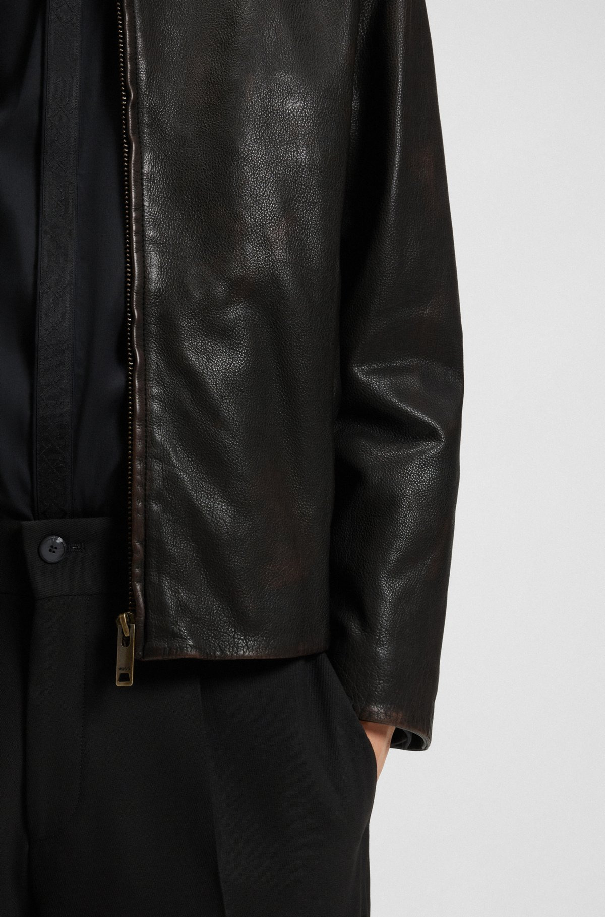 GRAINED-LEATHER JACKET WITH TOPSTITCHING - 6