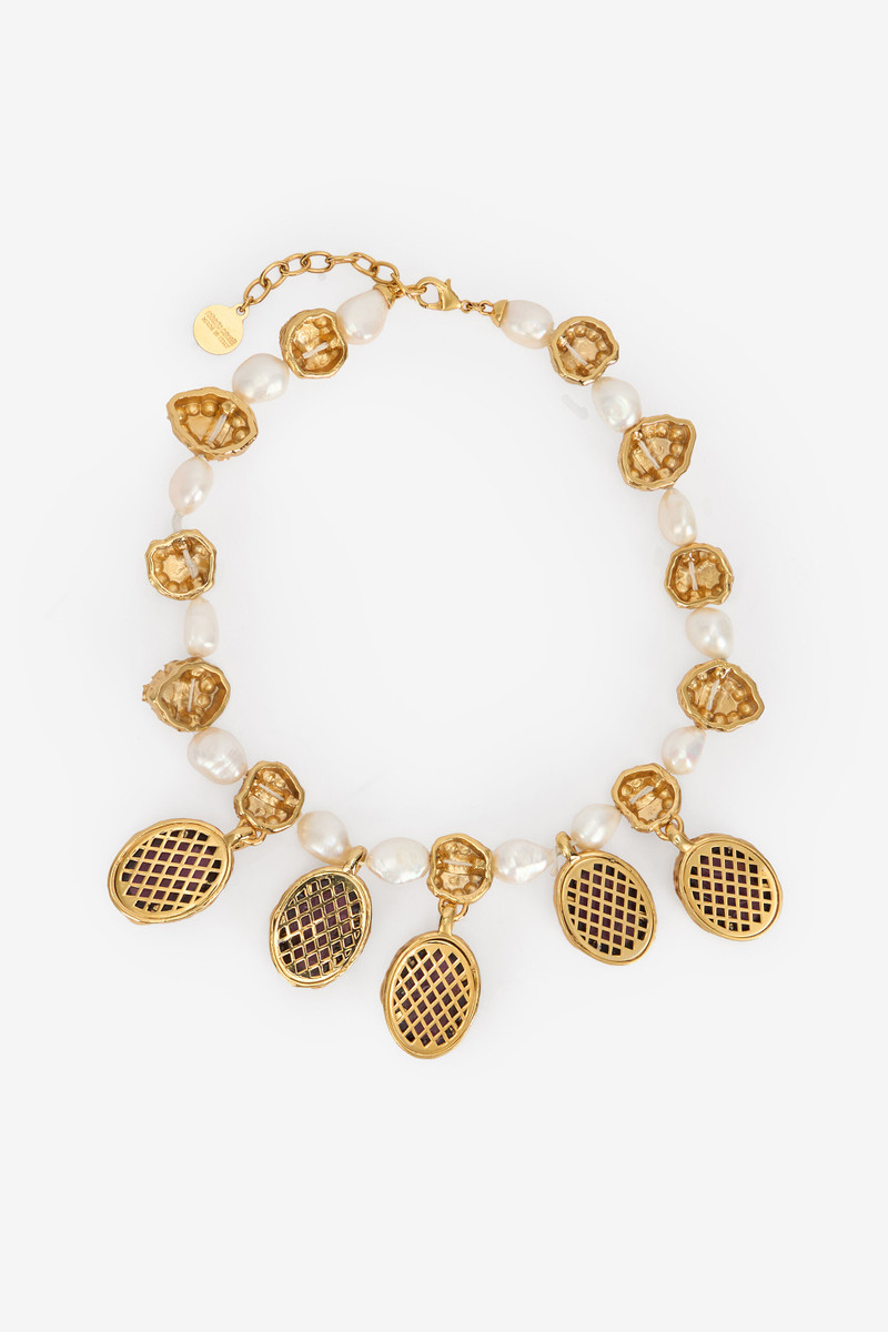 Golden Necklace With Pearls And Amethyst-Effect Stones 3