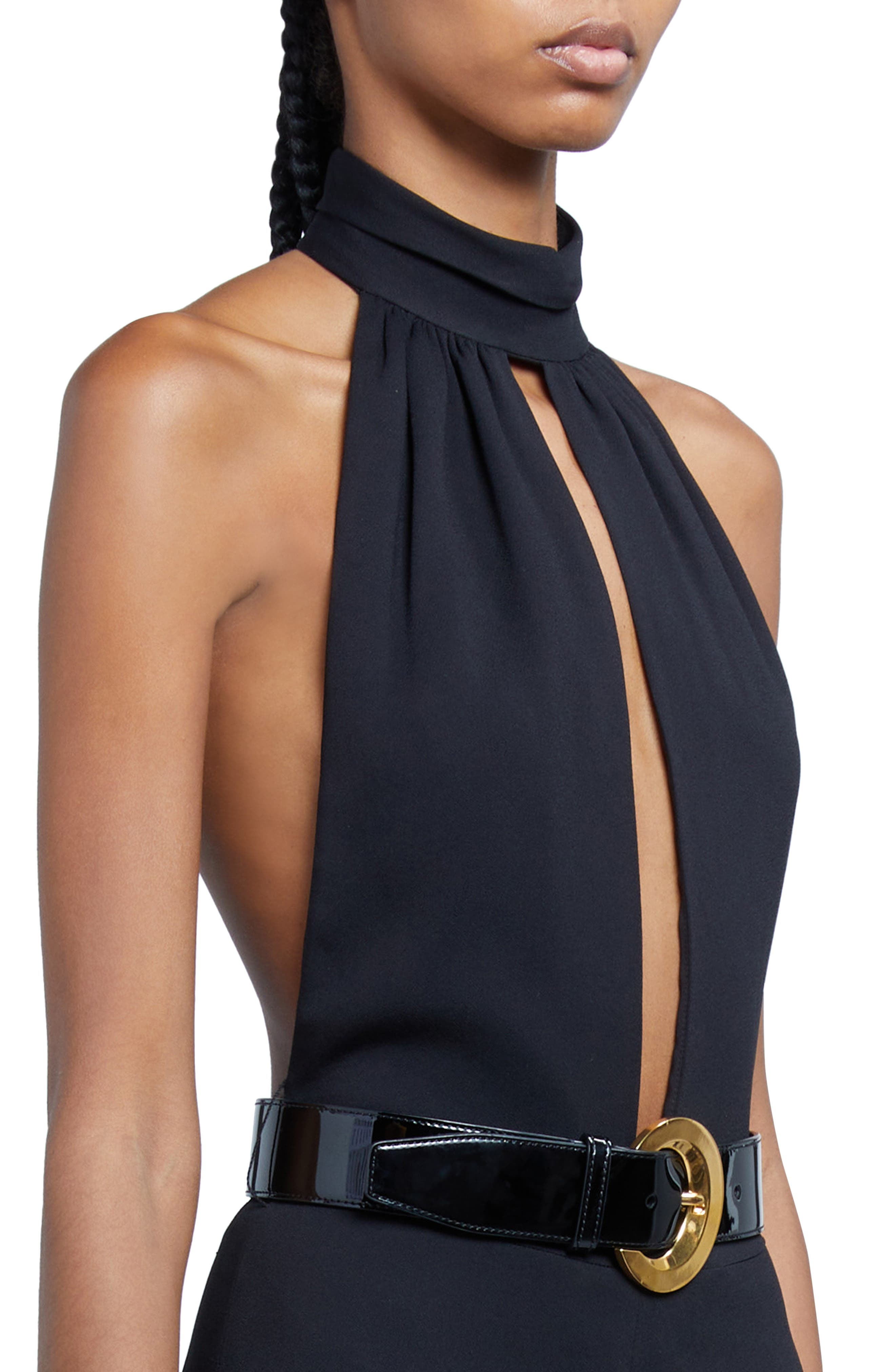 Stretch Sable Belted Halter Jumpsuit - 4