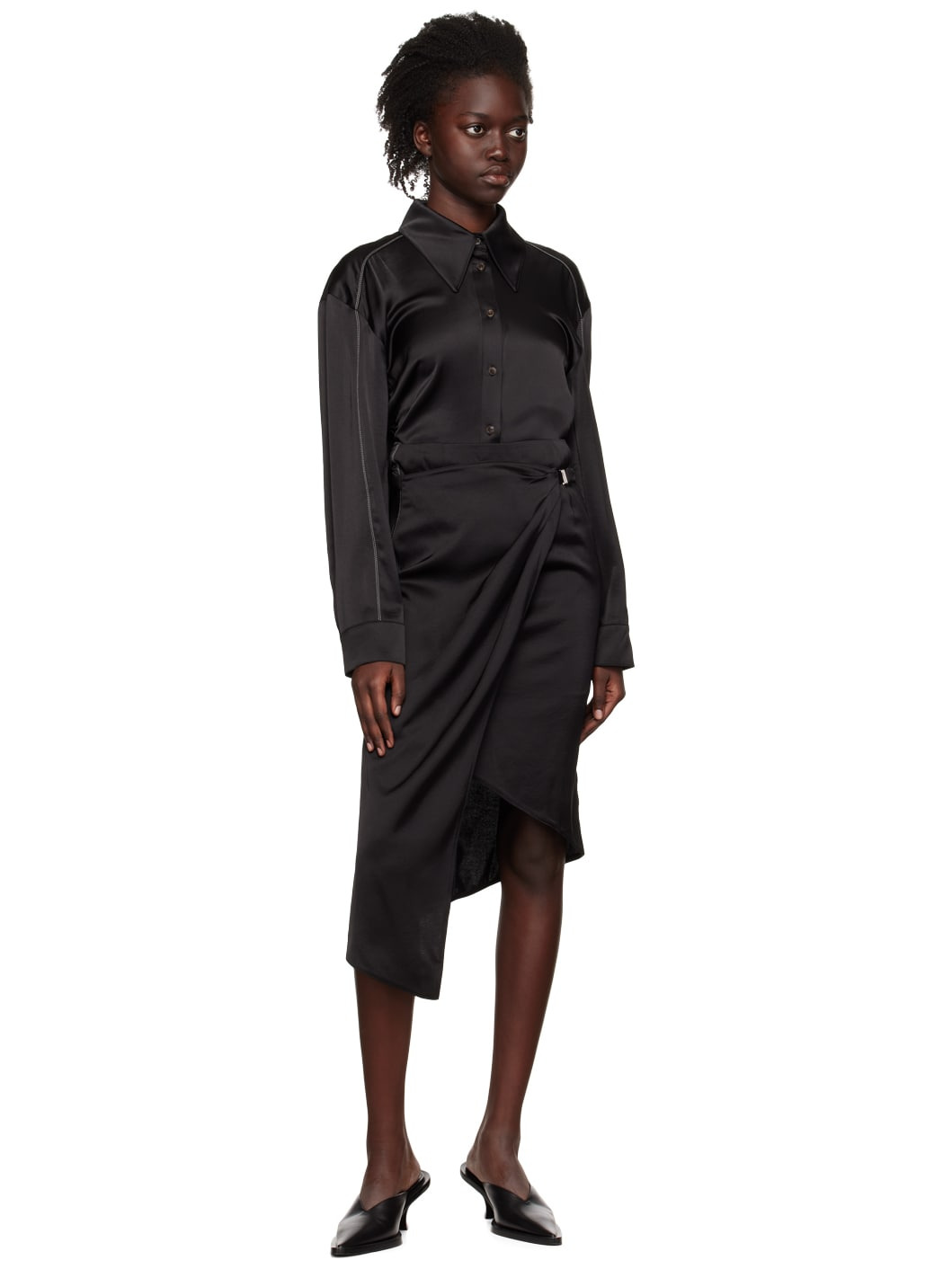 Black Gathered Shirt - 4