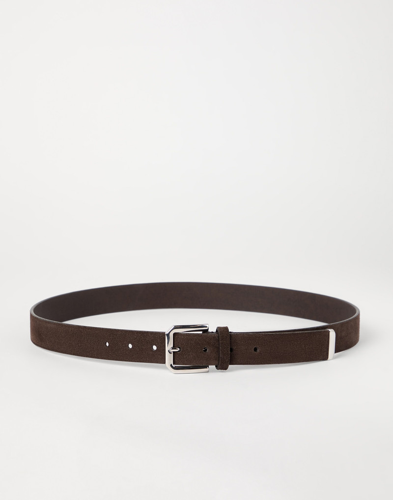 Reversed leather belt with square buckle and tip - 1