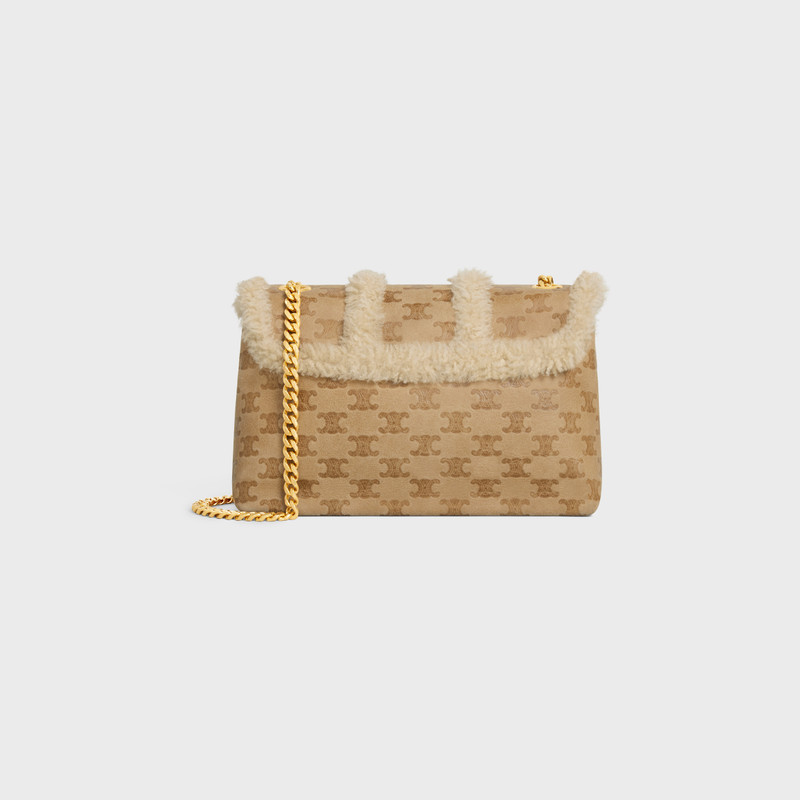 Medium Celine Victoire Bag in SHEARLING WITH TRIOMPHE ALL-OVER 3