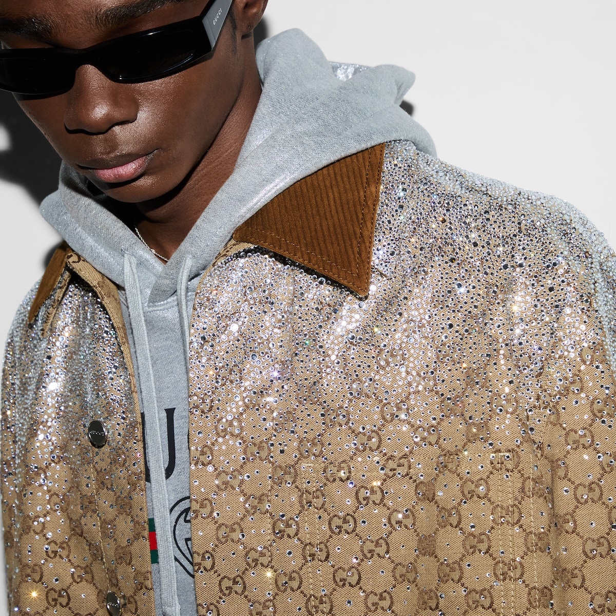 Embossed GG canvas jacket with crystals - 5