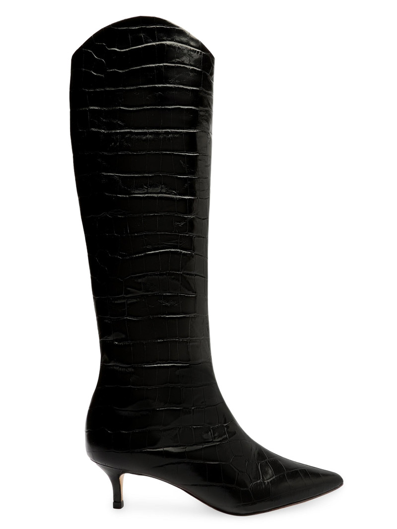 Women's Maryana Crocodile-Embossed Leather Knee-High Boots - Black 1