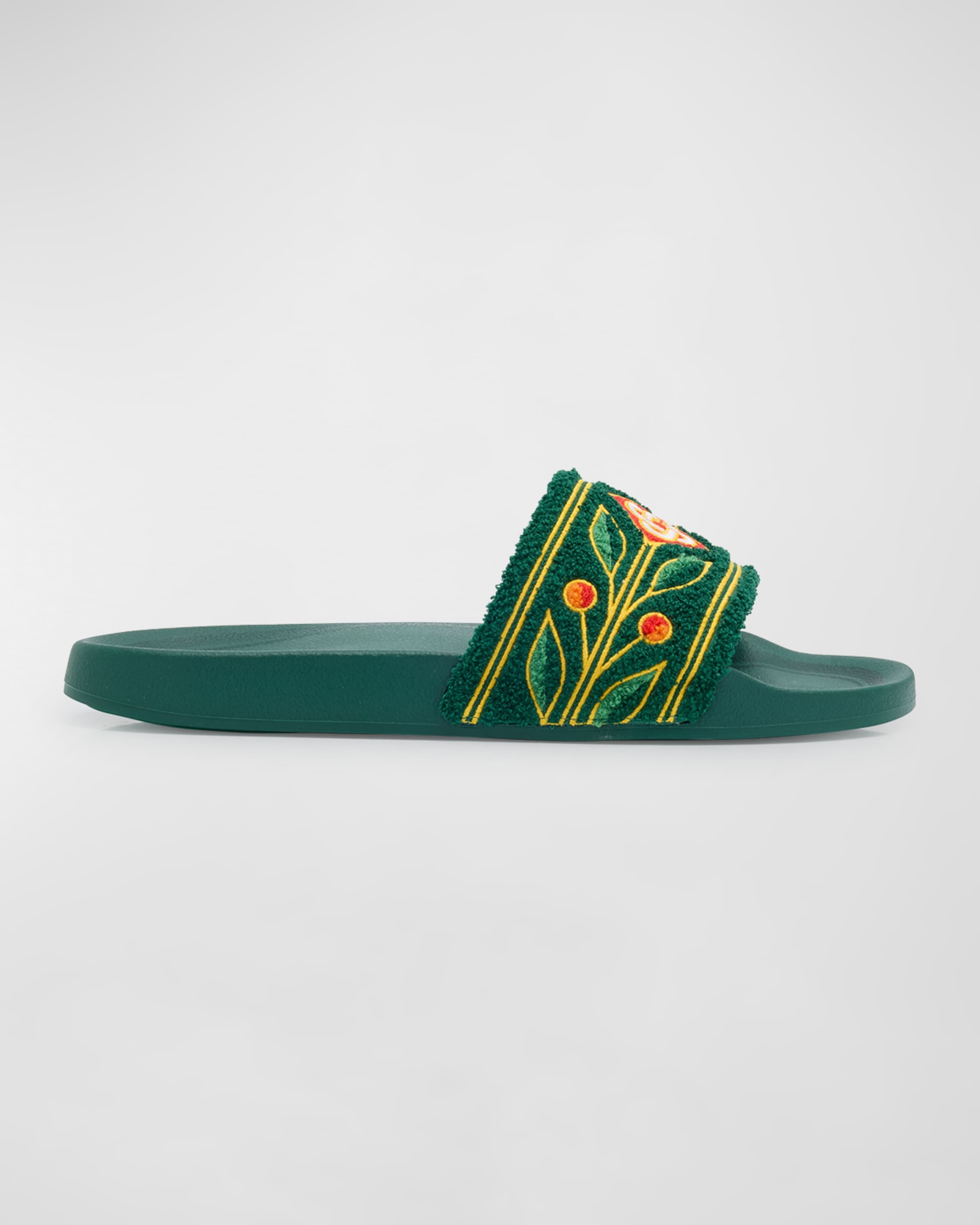 Men's Embroidered Cotton Slide Sandals - 1