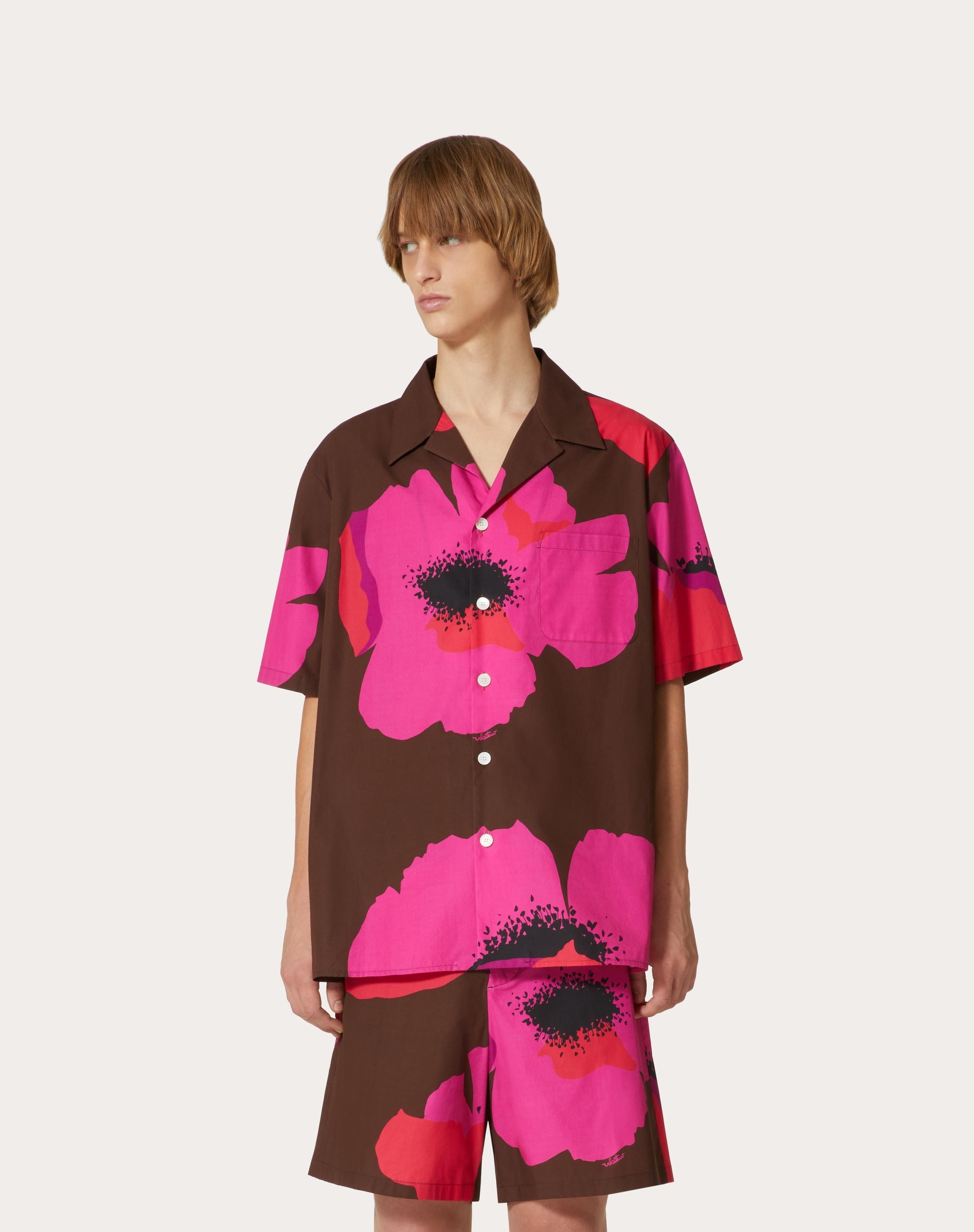 COTTON POPLIN BOWLING SHIRT WITH VALENTINO FLOWER PORTRAIT PRINT - 3