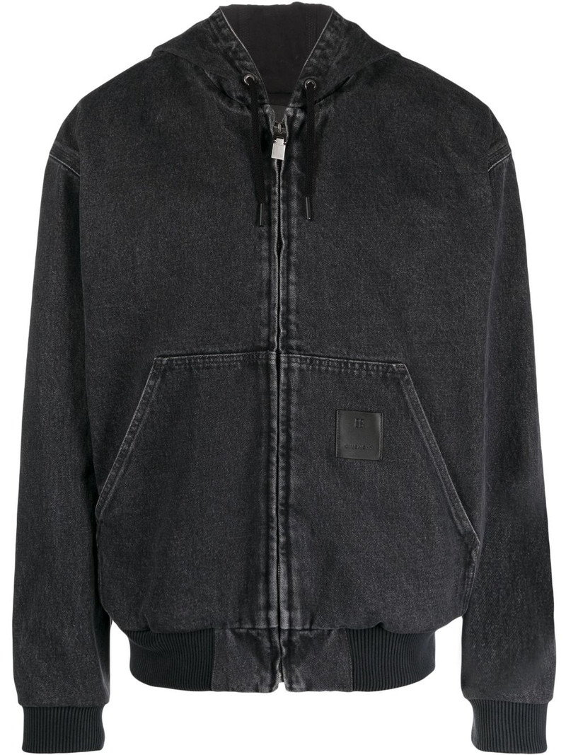 distressed-effect cotton hooded jacket 1