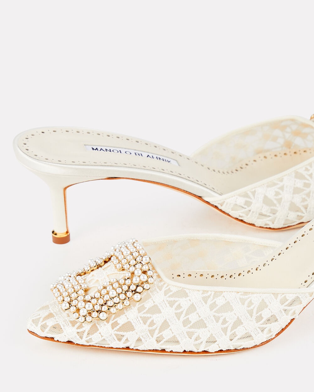 Hangisi 70 Pearl-Embellished Lace Mules - 4