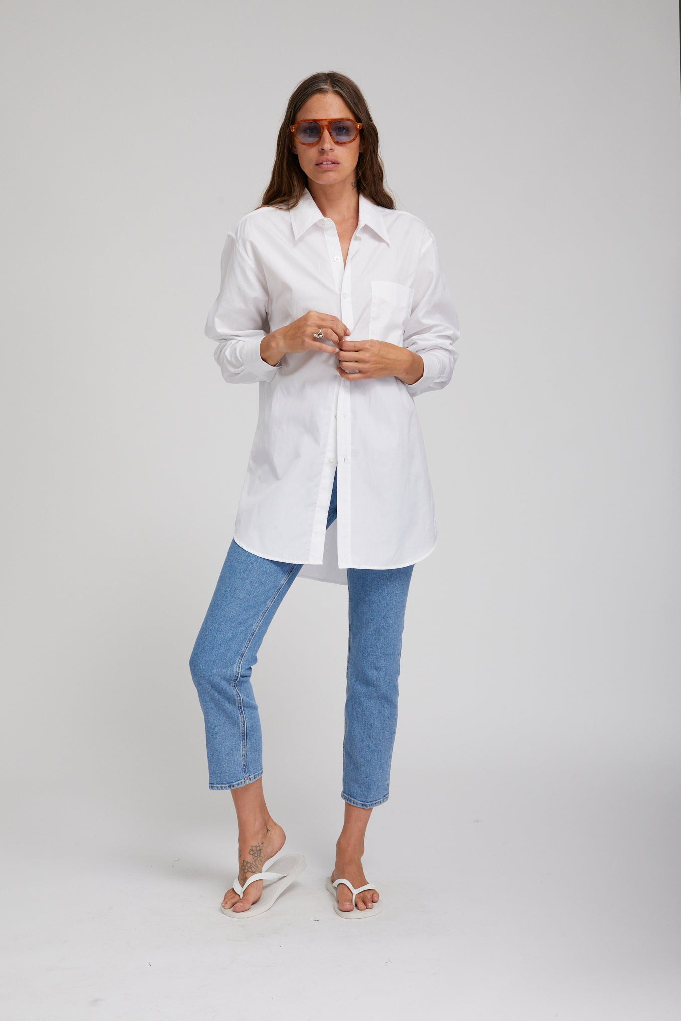 WHITE POPLIN SHIRT WITH POCKET - 2
