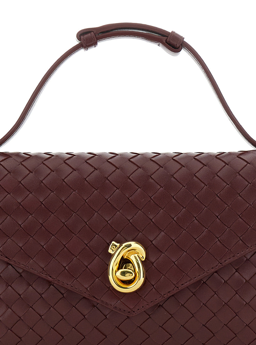 Bottega Veneta Women 'Knot Lock' Bordeaux Crossbody Bag With Intreccio Motif And Metal Knot Closure  - 5