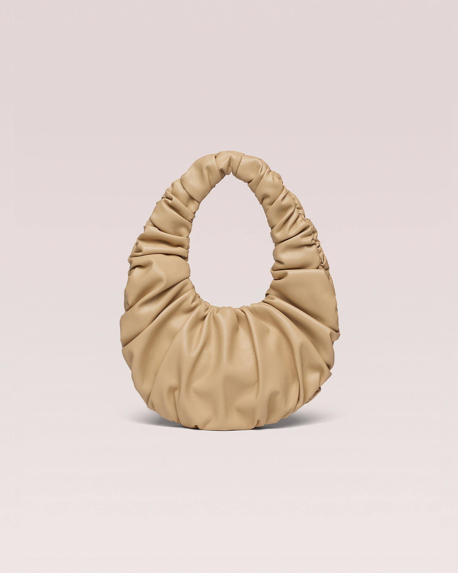 ANJA BAGUETTE MINI - OKOBOR™ alt-leather ruched bag - Almond - 1