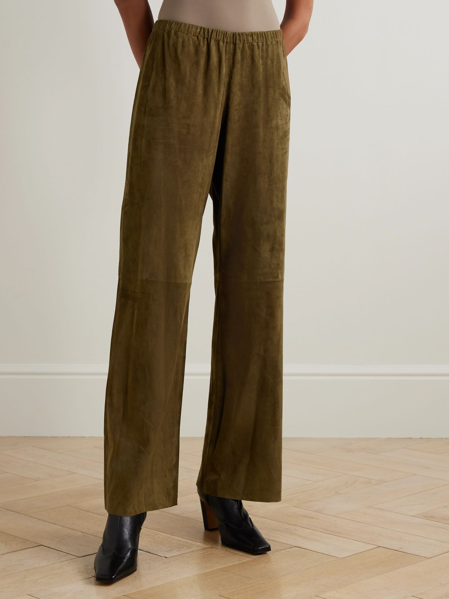 Olan suede wide-leg pants Army green - 3