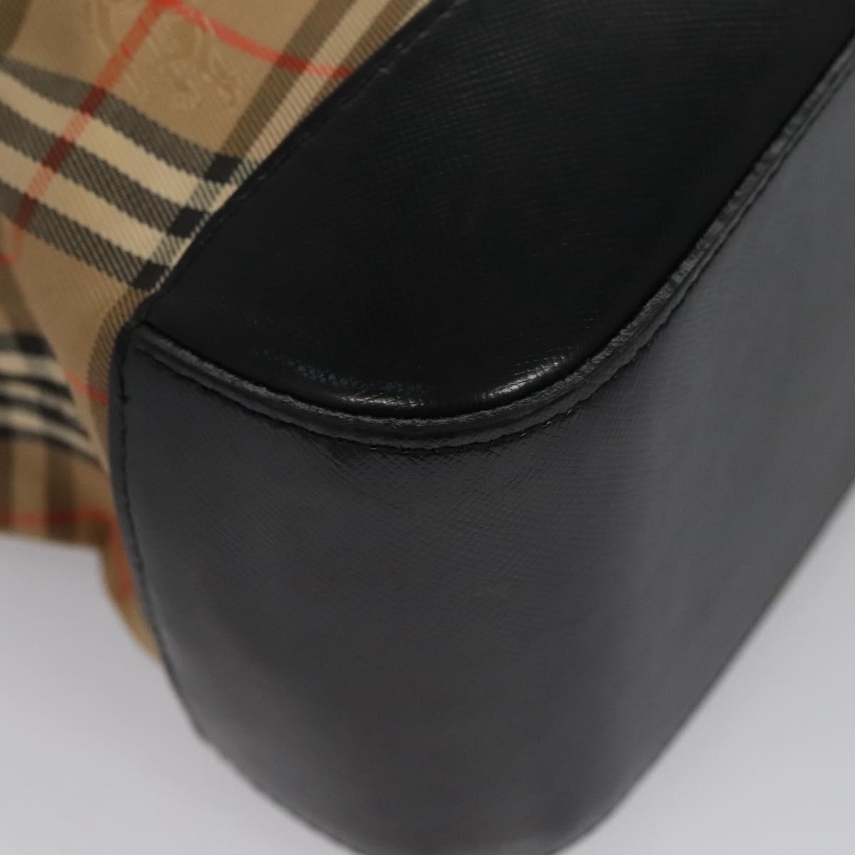 Burberry Nova Check Hand Bag Canvas Leather Beige Black Gold - 11