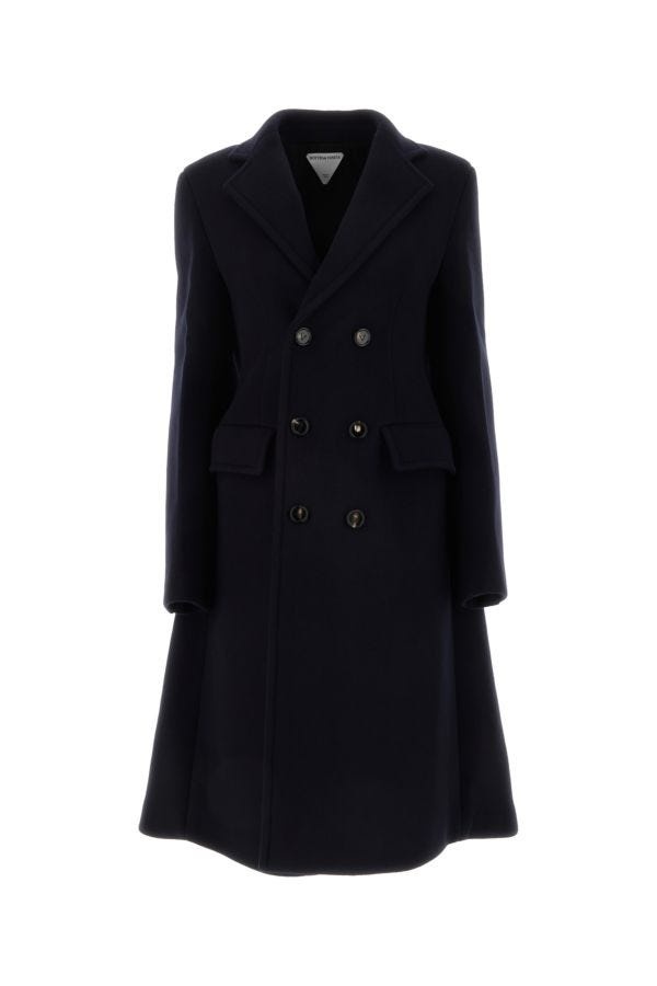 Bottega Veneta Woman Midnight Blue Wool Blend Cape Coat - 1