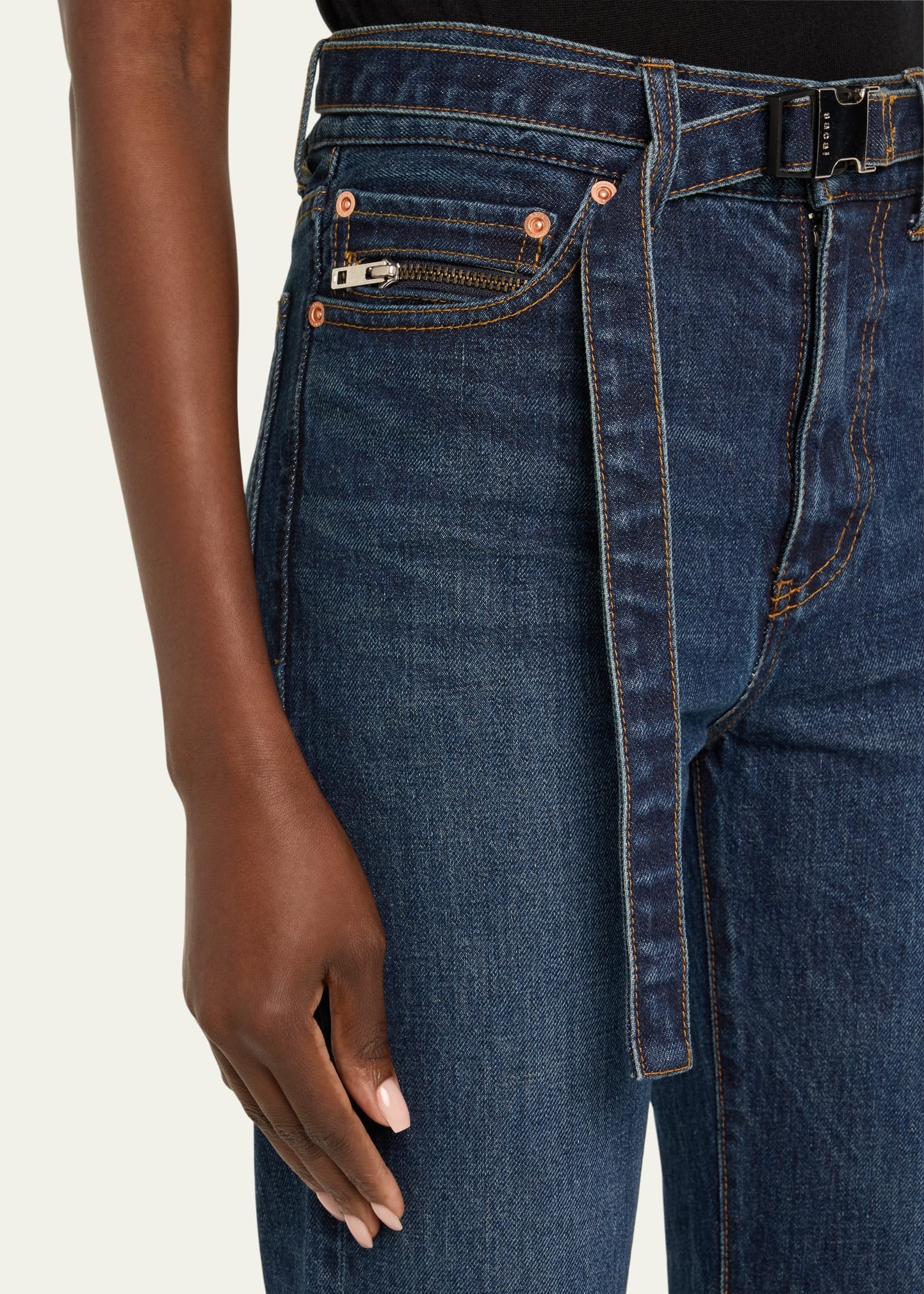 Belted Bootcut Denim Capri Pants - 5