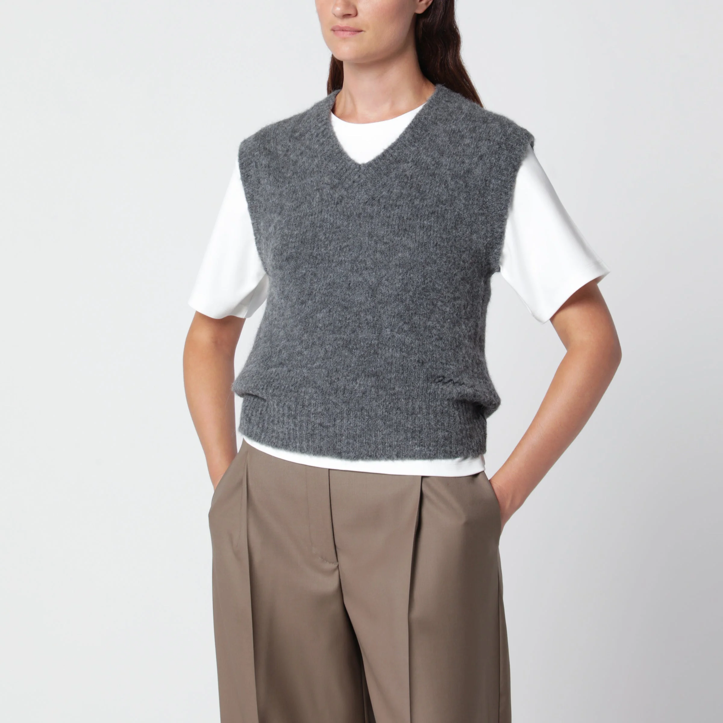 Vest grey mélange in alpaca and wool blend - 1