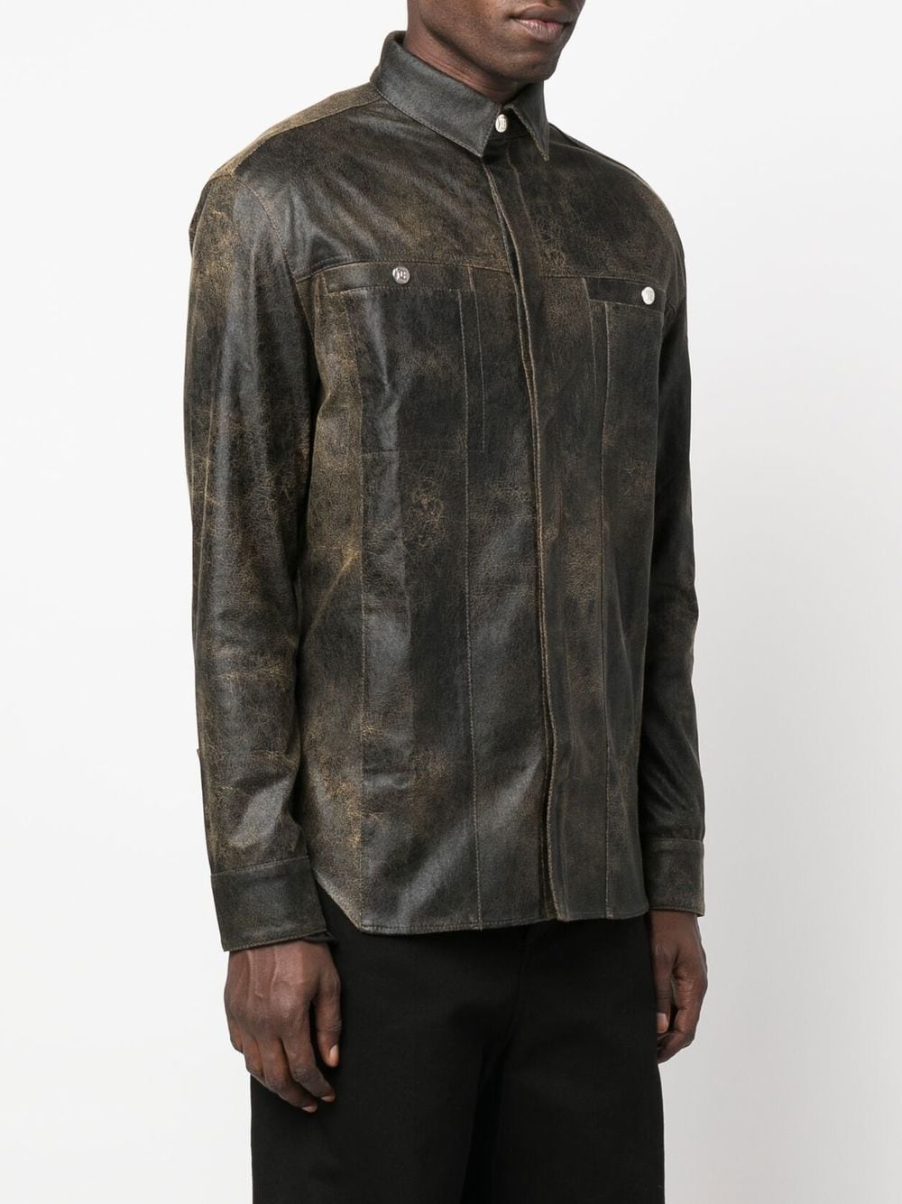 long-sleeve faux-leather shirt - 3
