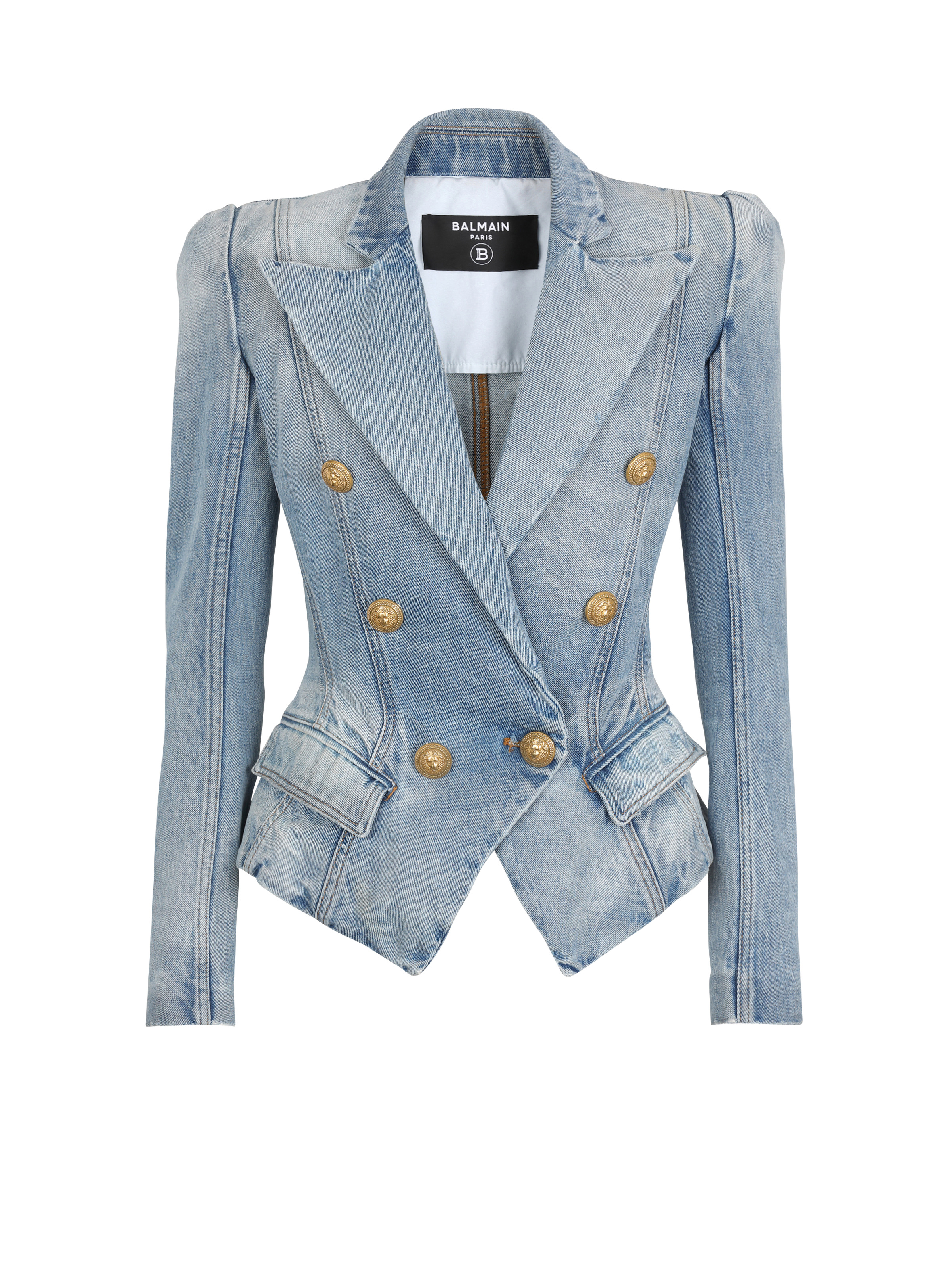 Slim-fit faded denim tailored jacket - 1