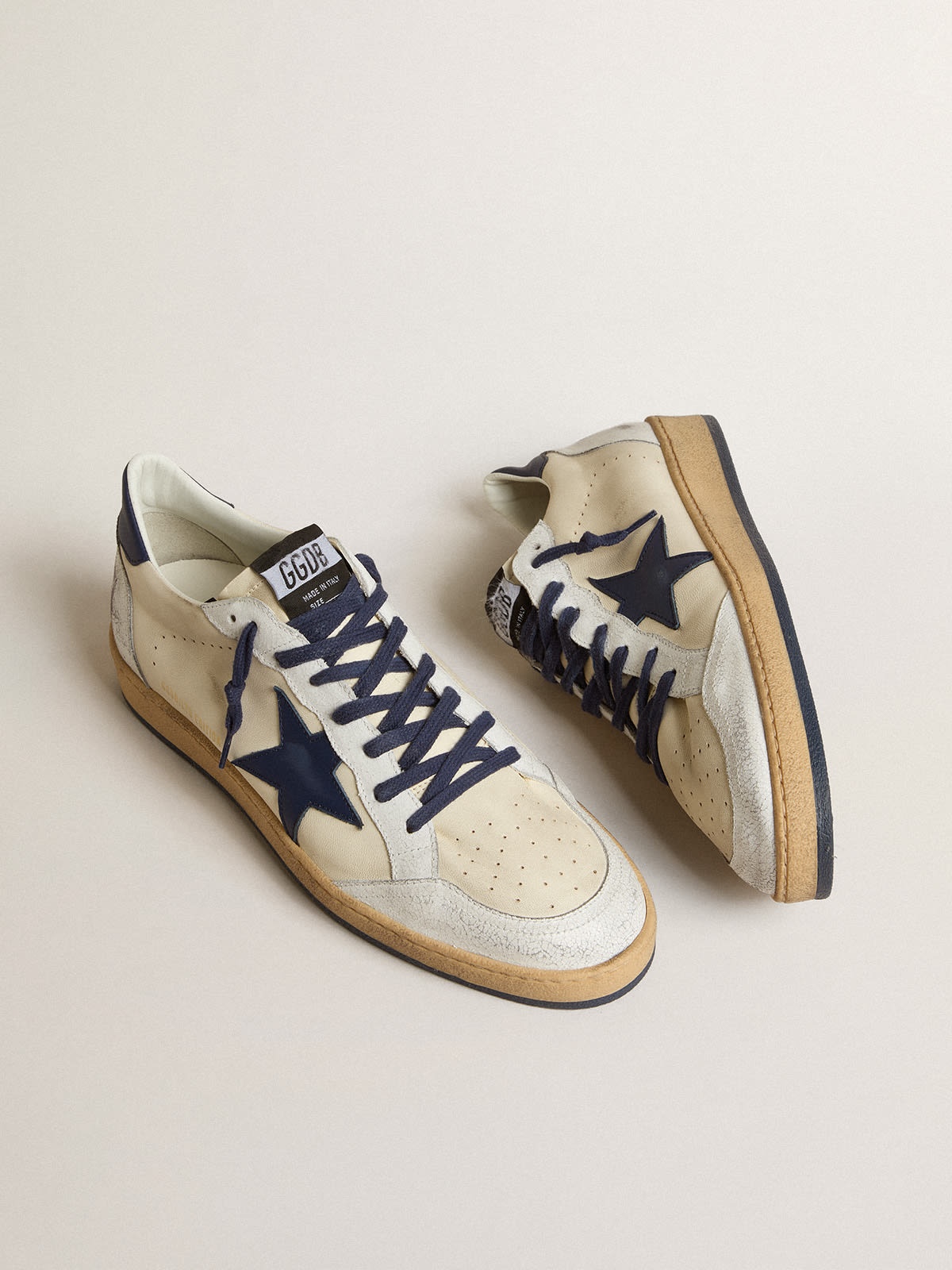 Ball Star LTD in cream nappa with blue leather star and heel tab - 2