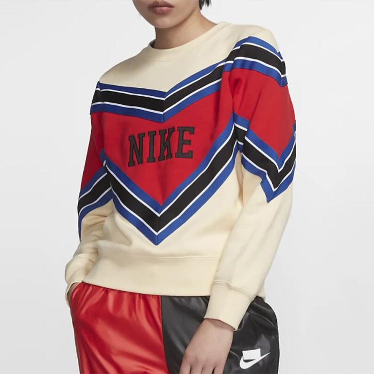 (WMNS) Nike Splicing Fleece Lined Knit Round Neck Pullover 'Beige Red' BV2921-115 - 4