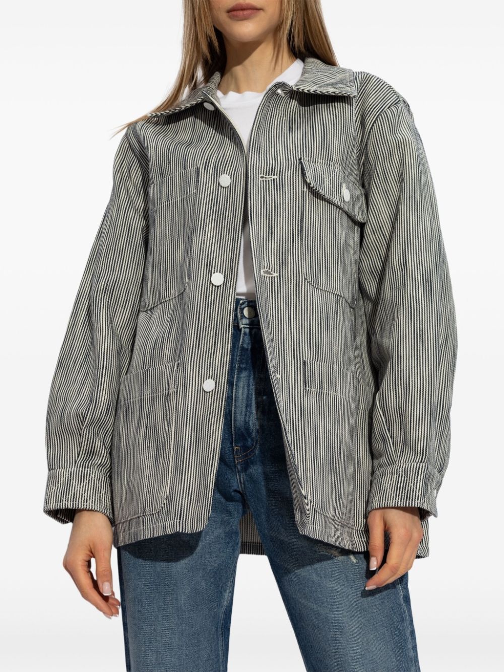 striped button-up shirt jacket - 3