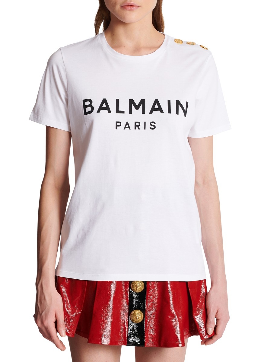 Printed cotton t-shirt with Balmain logo - 2