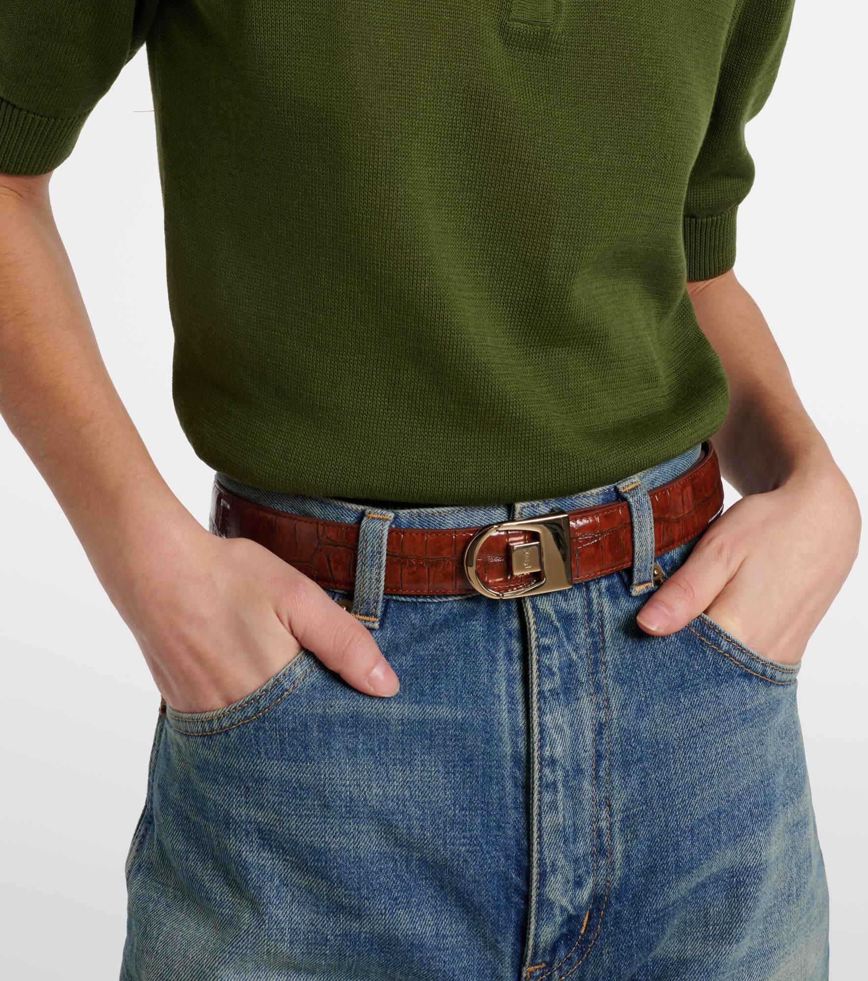 Reversible croc-effect leather belt - 2