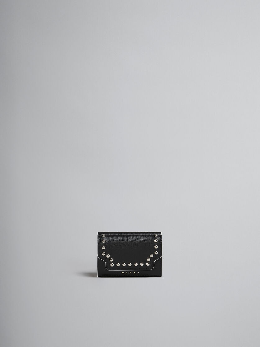 BLACK SAFFIANO LEATHER TRI-FOLD WALLET WITH STUDS - 1