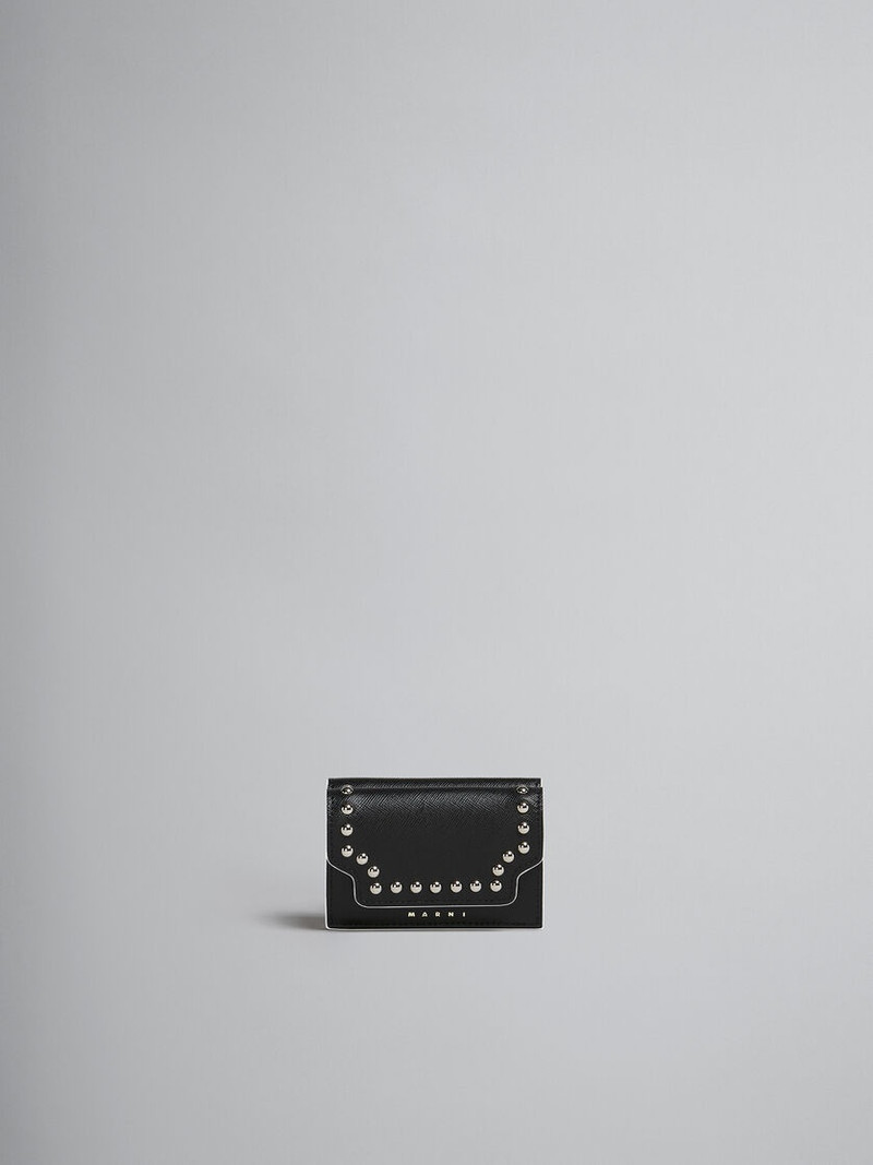 BLACK SAFFIANO LEATHER TRI-FOLD WALLET WITH STUDS - 1