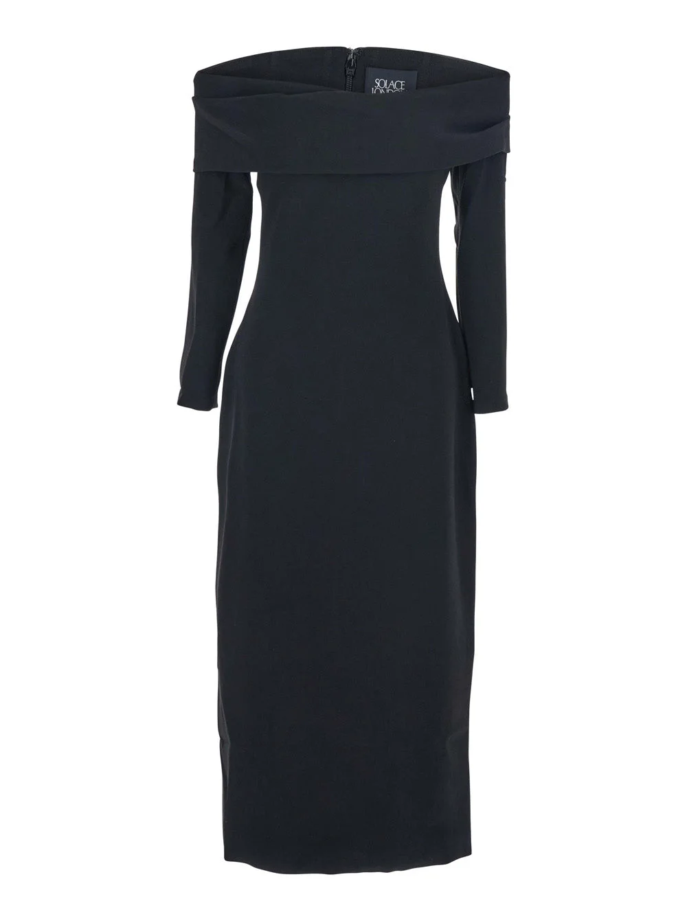 Yuni Black Dress with Square Neckline and Back Closure in Fabric Woman Polyester - 1