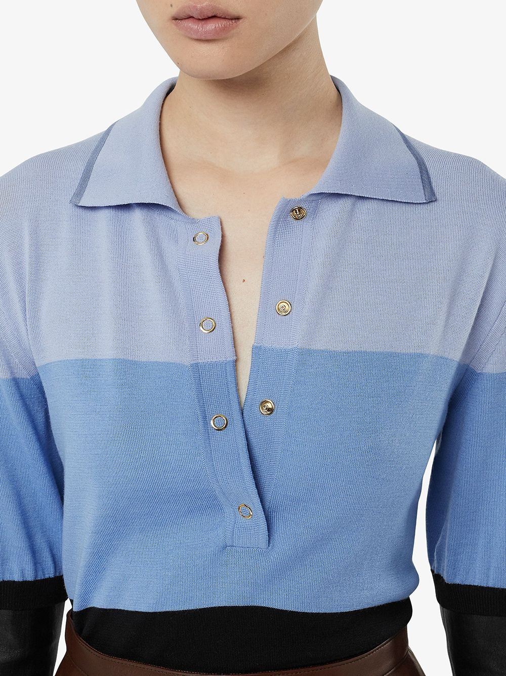 long-sleeve leather detail polo shirt - 5
