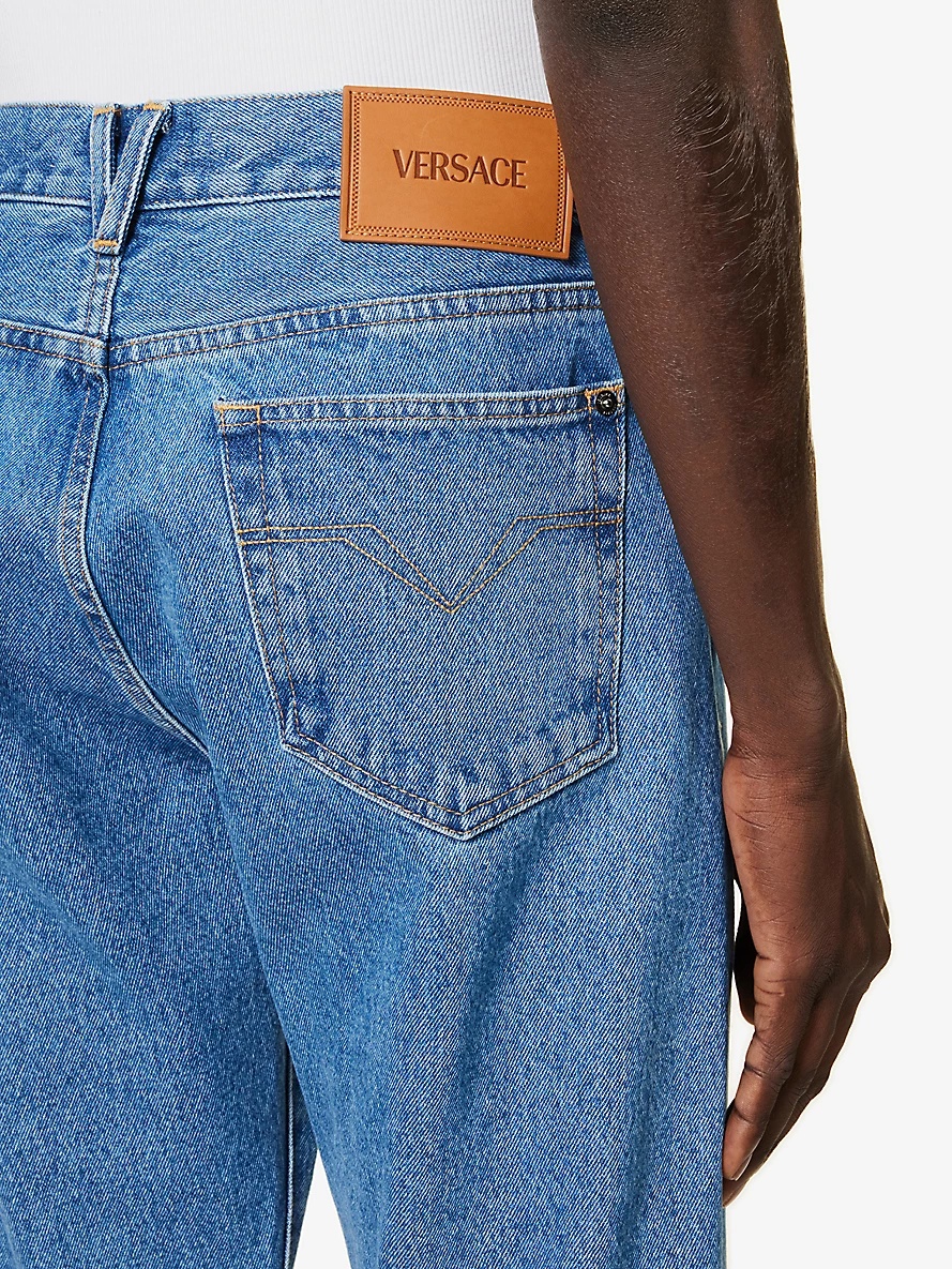 Faded-wash belt-loop straight-leg mid-rise jeans - 6