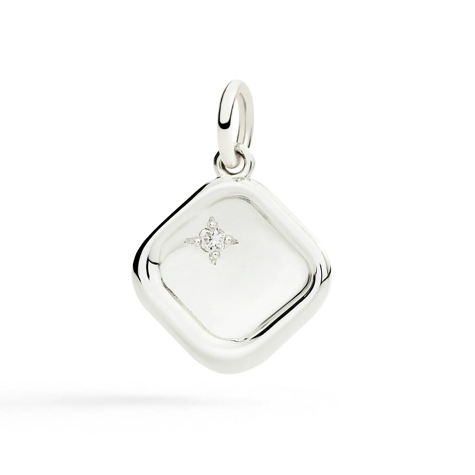 SILVER & WHITE DIAMOND SIGNET CHARM - 1