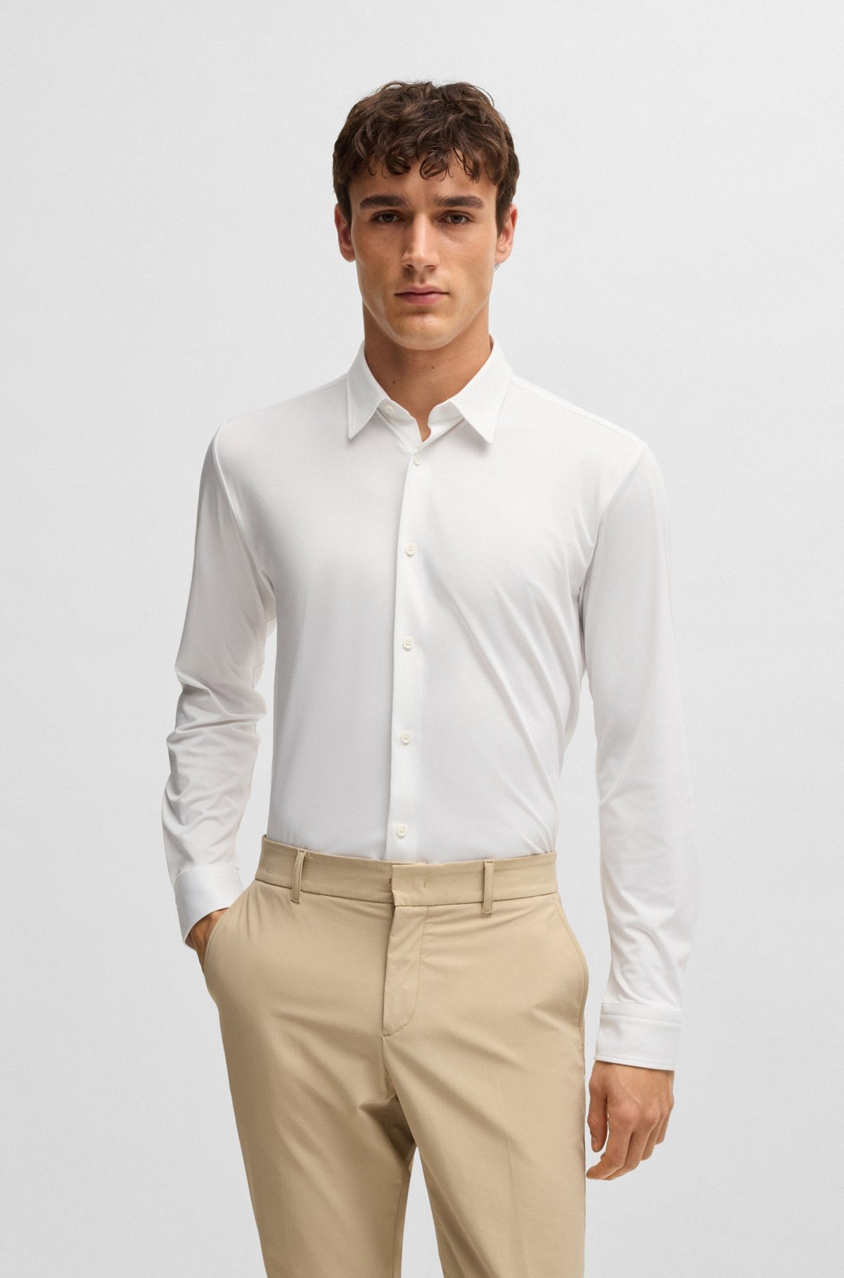 SLIM-FIT SHIRT IN PERFORMANCE-STRETCH STRUCTURED FABRIC - 2
