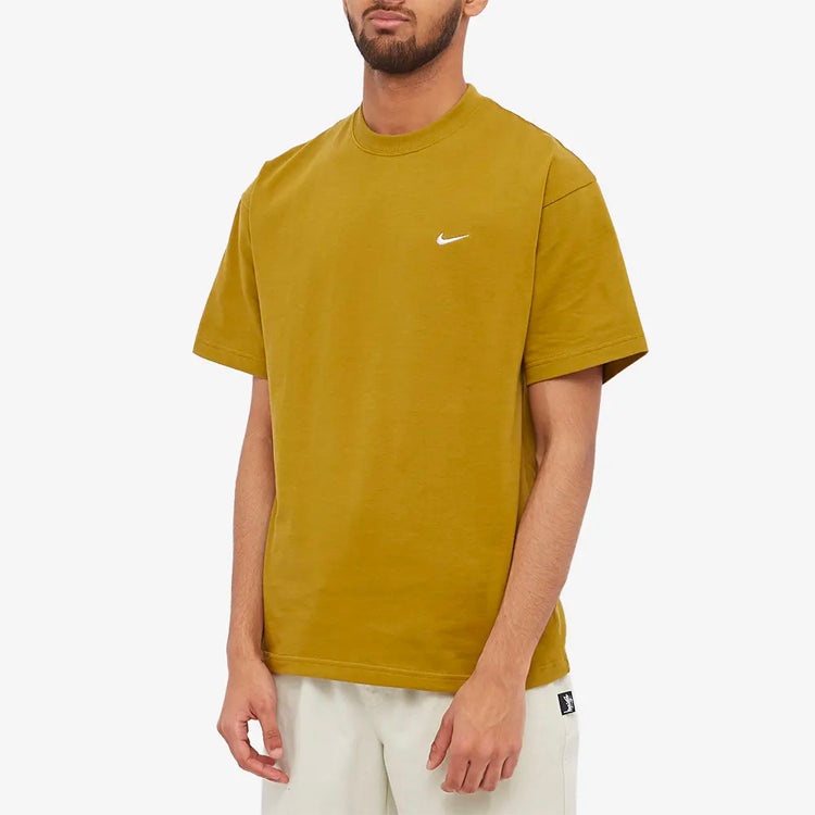 Men's Nike Solid Color Cotton Embroidered Logo Round Neck Short Sleeve Yellow T-Shirt CV0559-318 - 2