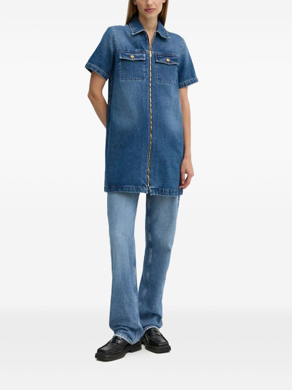 zip-front pocket denim mini dress - 2