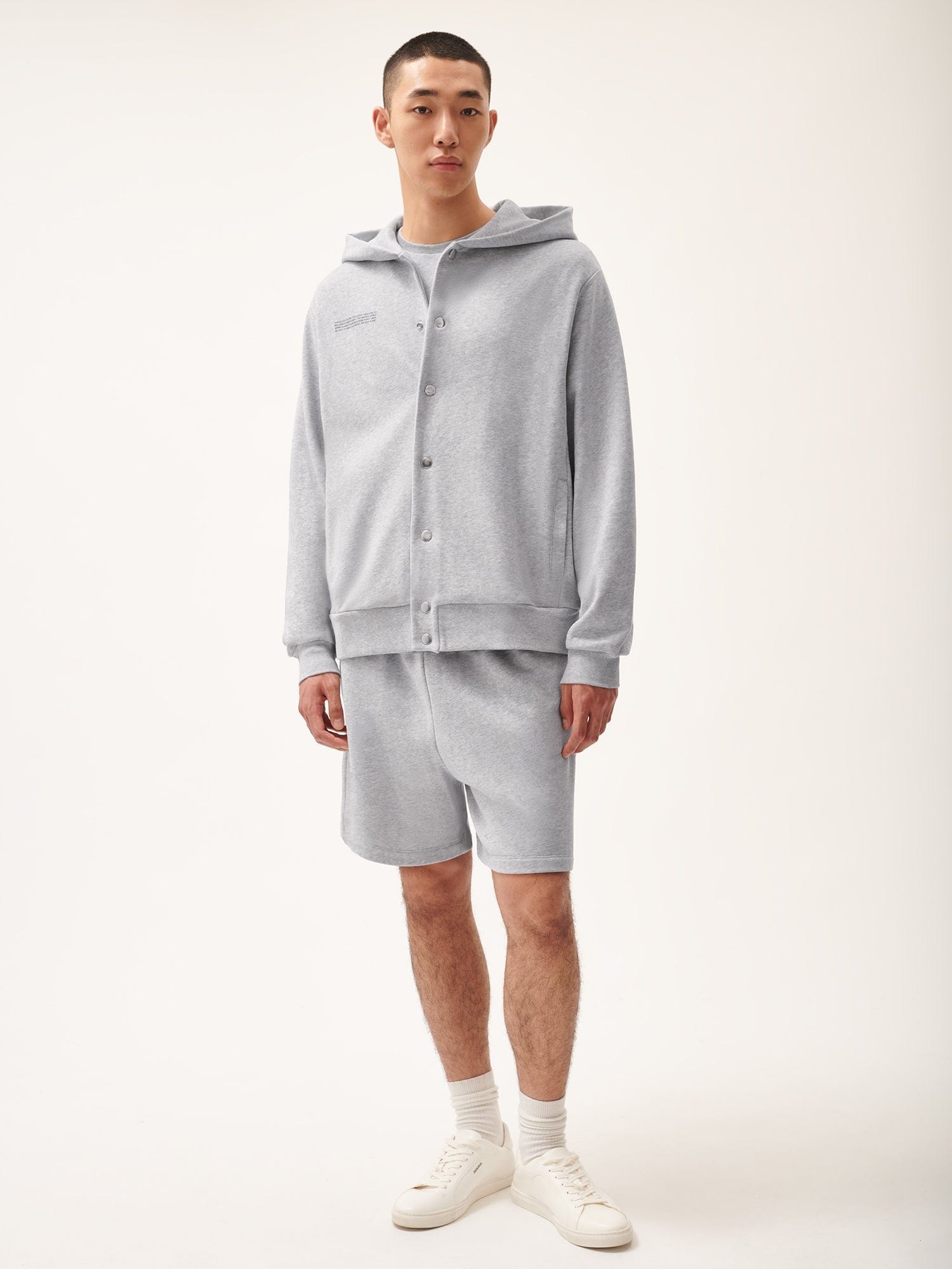 Mens 365 Midweight Snap Button Hoodie - Grey Marl - 3