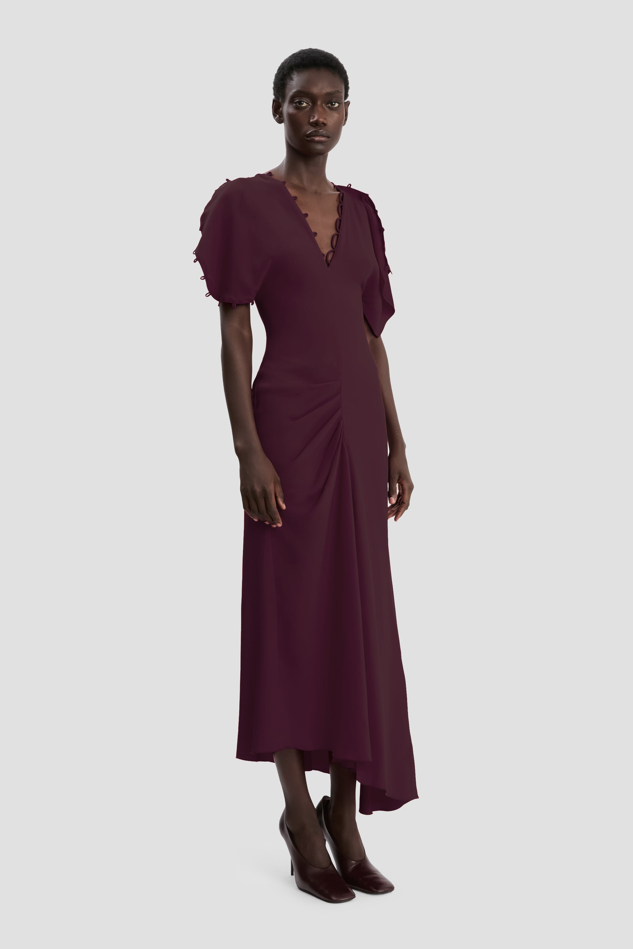 Rouleaux Detail Midi Dress In Merlot - 3