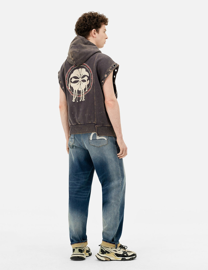 Washed Deconstructed Totem Kamon Embroidery Fashion Fit Hoodie Vest 4